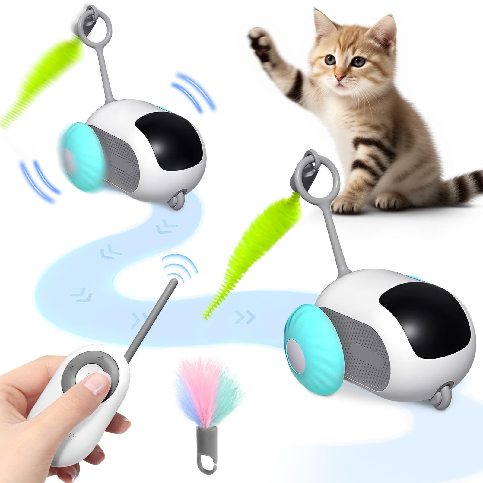 Ophy Tier-Beschäftigungsspielzeug Interaktives elektrisches Katzenspielzeug – wiederaufladbar (USB), Tierbeschäftigungsspielzeug für Katzen