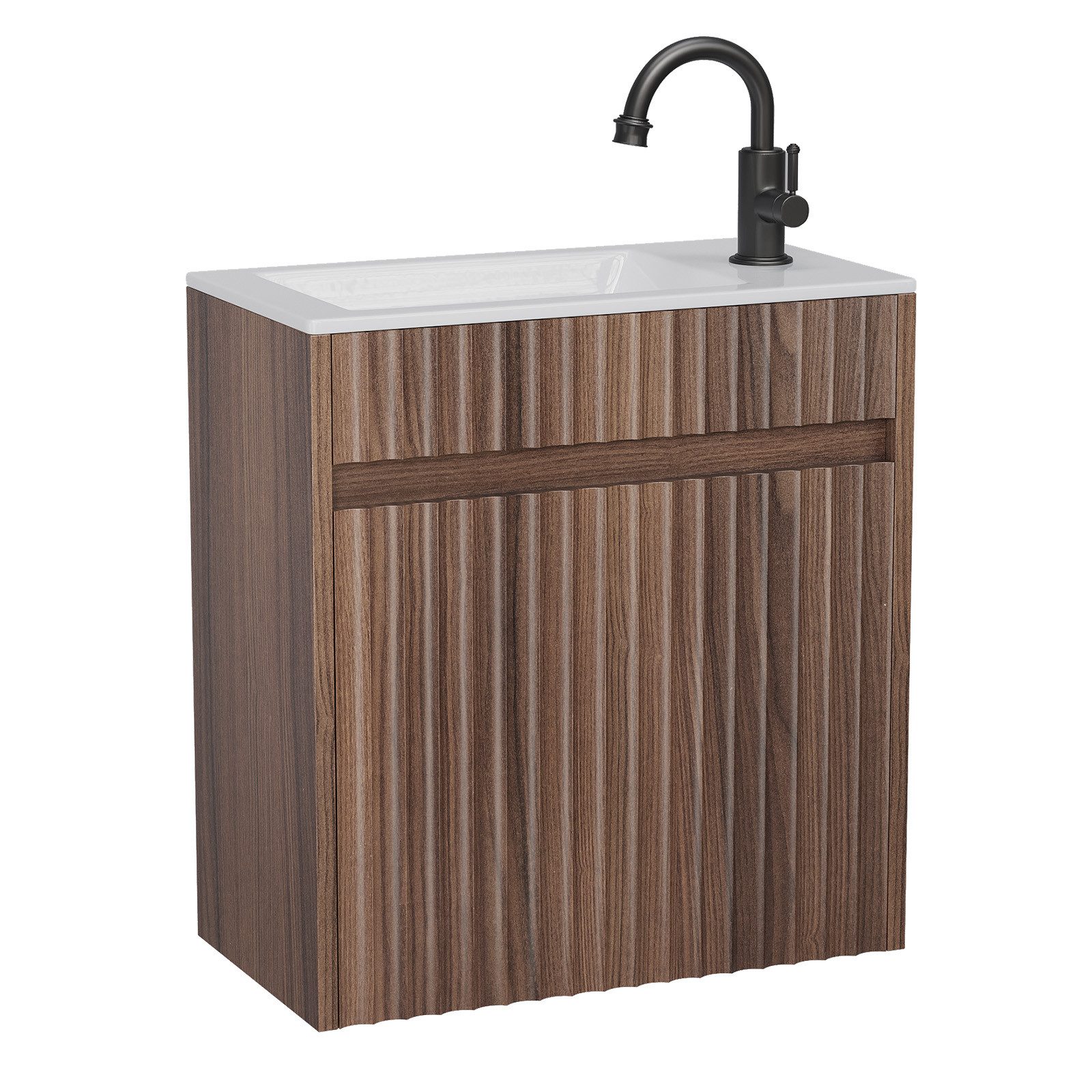 VINGLI Waschtisch mit Waschbecken, Waschbecken mit Unterschrank, Badmöbel Set, Hängend Wasserdicht 46 x 26 x 51cm Nussbaumfarbe