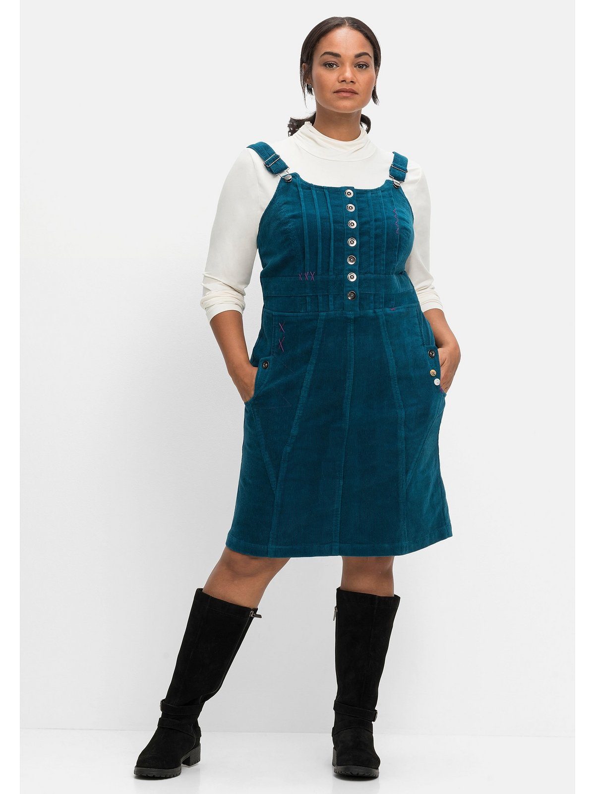 sheego by Joe Browns Trägerkleid »Latzkleid« aus Cord, mit Druckknöpfen und  Taschen online kaufen | OTTO