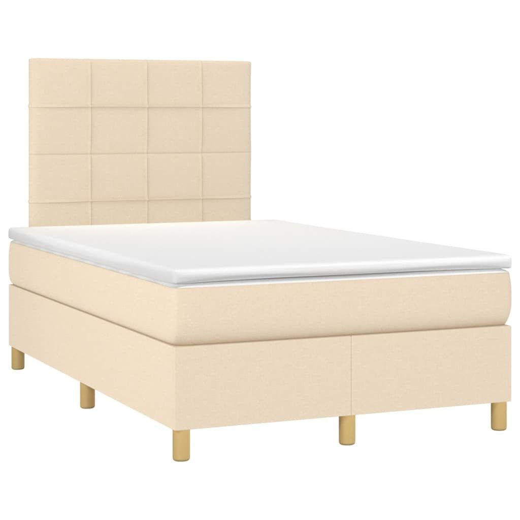 vidaXL Bett Boxspringbett mit Matratze Creme 120x200 cm Stoff