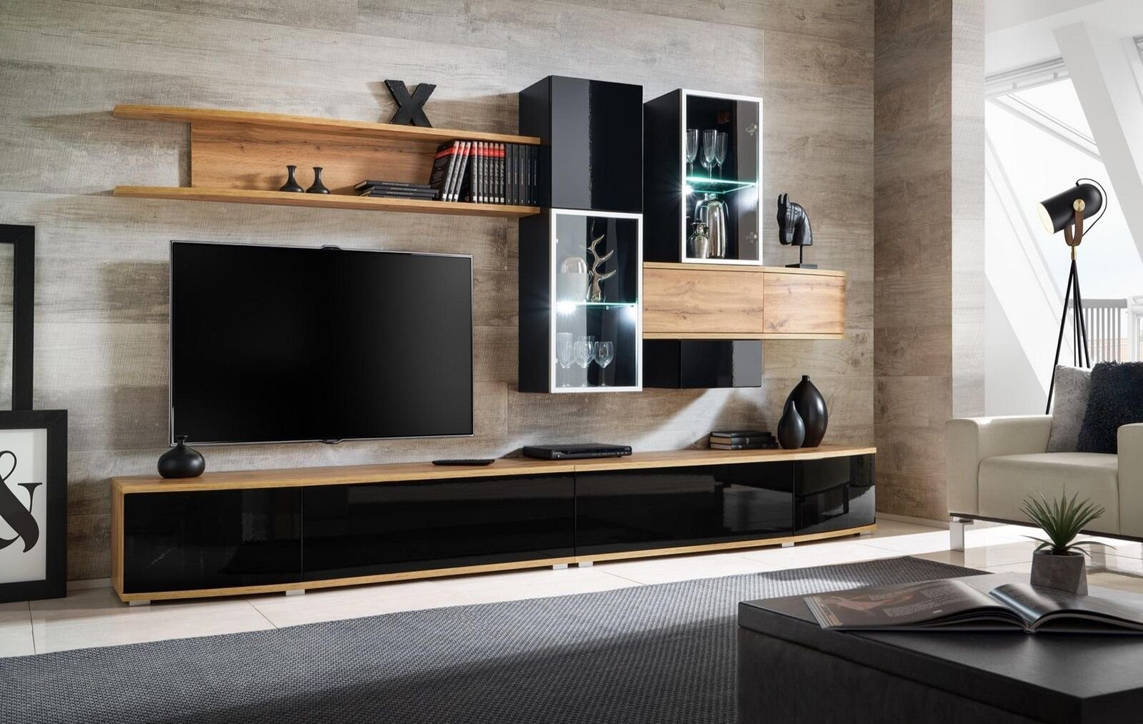 JVmoebel Wohnzimmer-Set TV-Ständer/Regal/3x Wohnwand 2x Luxus Modern Neu, Design Wandschrank), (6-St., Wand Regale Made Möbel Europa in Designer