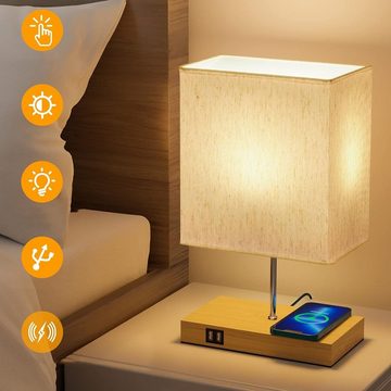 AKKEE Tischleuchte Touch dimmbar Retro Nachtlicht E27 Tischlampe Mit USB Ladenfunktion, Nachttischlampe mit Ladefunktion Wireless Charger LED Nachttischlampe, Warmweiß, Tischlampe mit Touch-Steuerung Nachtlicht für Schlafzimmer Wohnzimmer