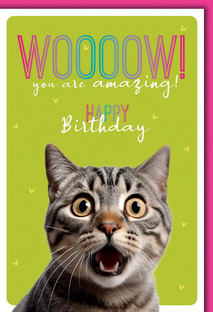 Verlag Dominique Grußkarten Geburtstag - Karte mit Umschlag - Katze mit WOW!