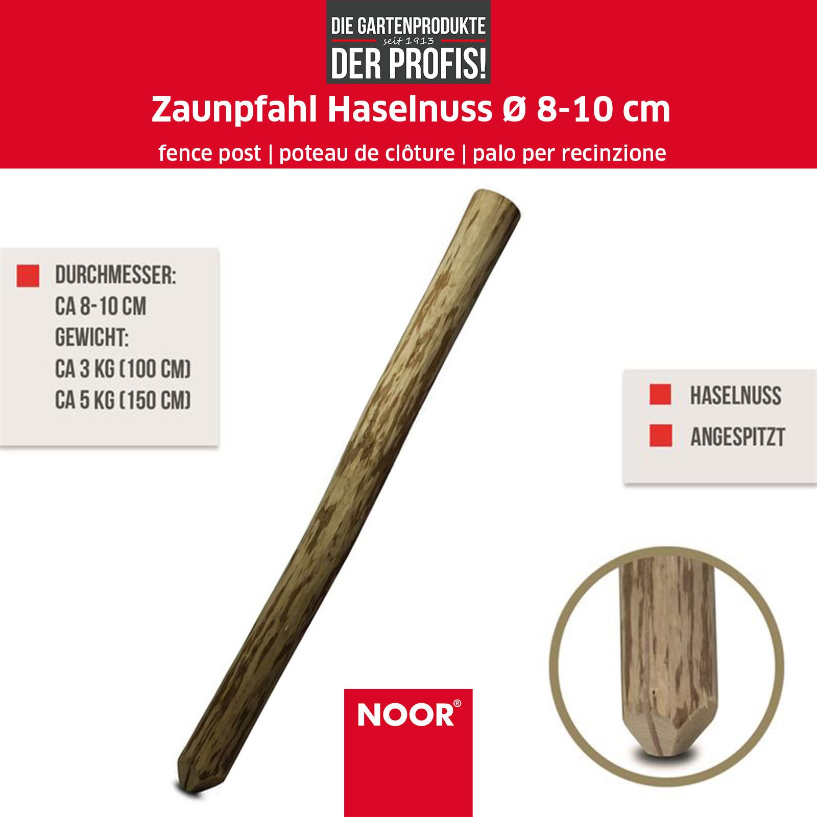NOOR Zaunpfosten Haselnuss - Ø 8 günstig online kaufen