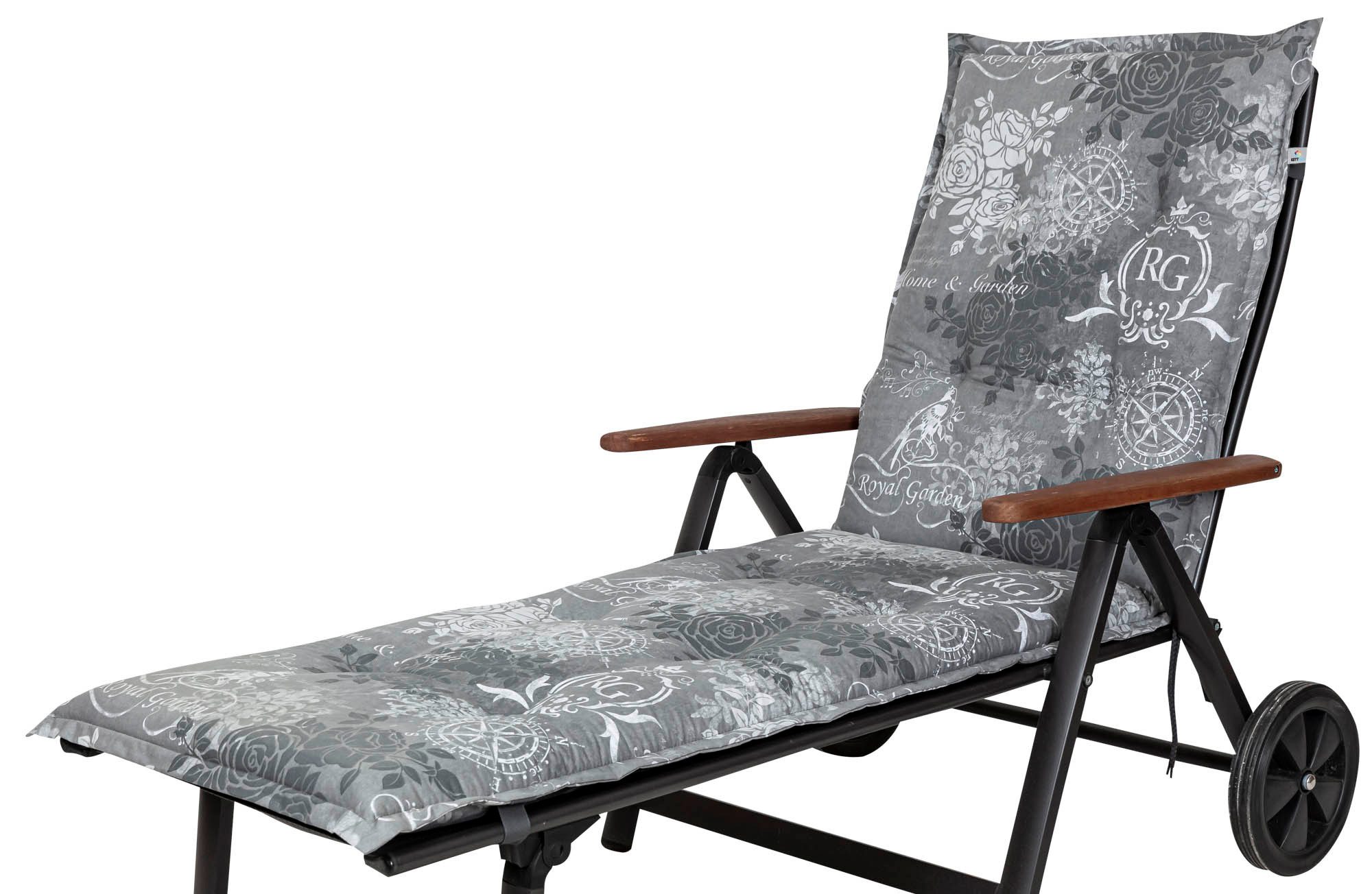 KETTtex Liegenauflage Rollliege Bali 2384 grau Rosen Royal Garden 193x60x8 cm KETTtex, (1 St), Halteband verstellbar mit Bindebändern Klettband