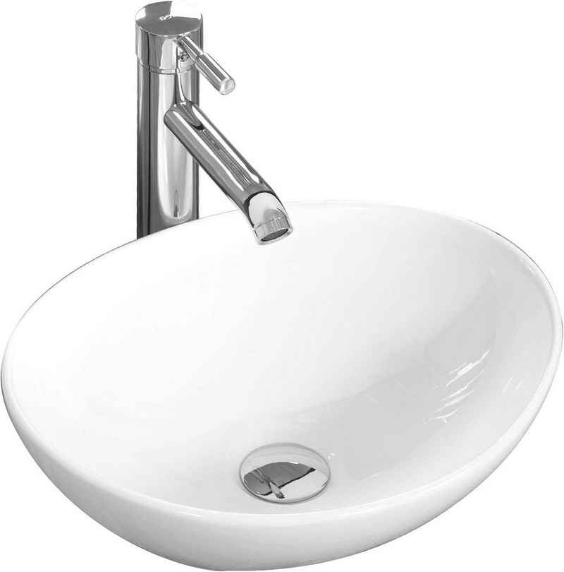 YOLEO Waschbecken Mini Aufsatzwaschbecken Keramik f. Badezimmer Waschtisch Oval 41x34 cm