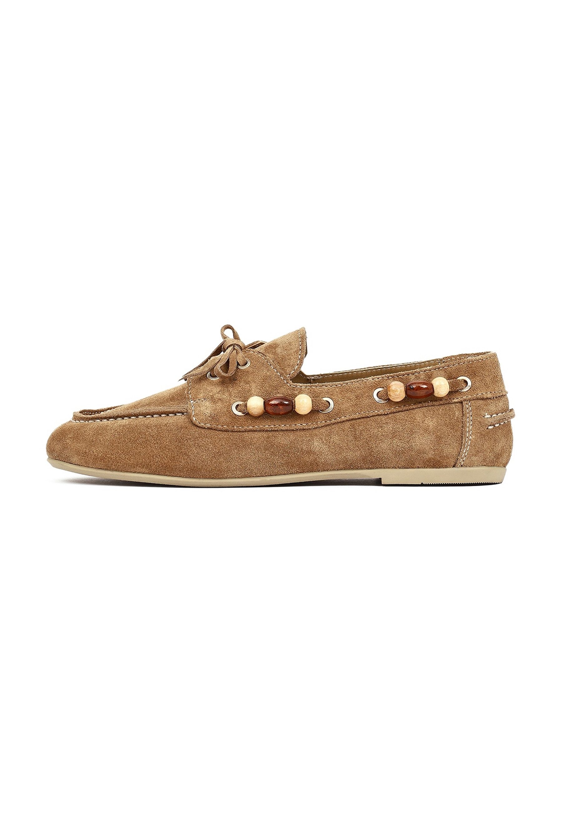 Derimod Loafer aus Veloursleder Loafer Echtes Wildleder, Lederfutter, Perlenakzente, Slip-on-Design