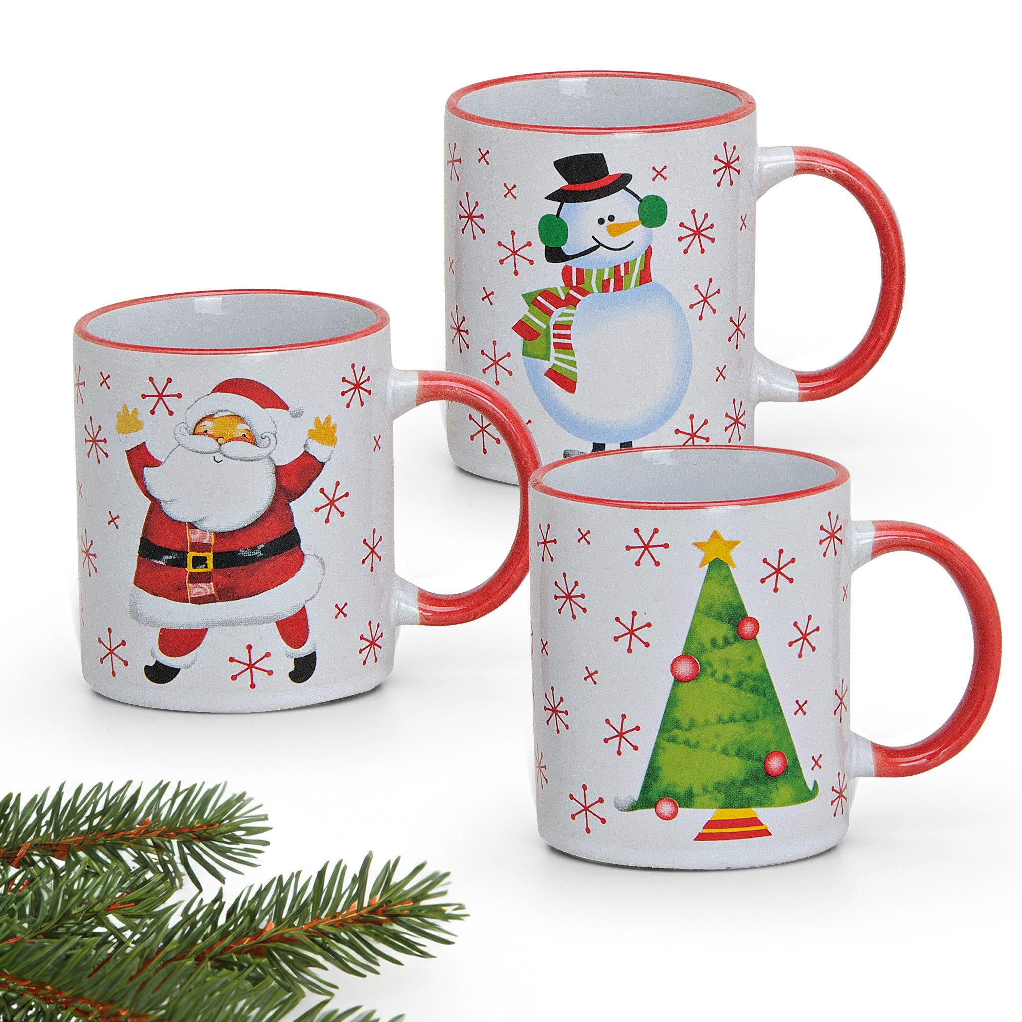 matches21 HOME & HOBBY Tasse Weihnachtstassen 3er Set Weihnachtsbaum Schneemann Kaffeetassen, 3-tlg., Keramik, Tee Kaffee-Becher, Weihnachten, klassisch, bunt weiss, 300 ml