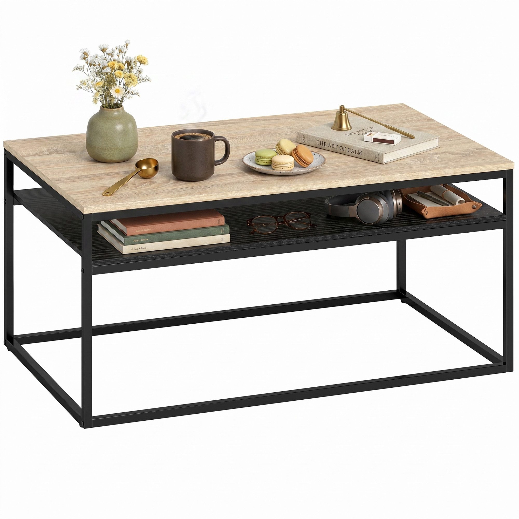 HOMCOM Couchtisch Wohnzimmertisch Beistelltisch mit Ablage (Sofatisch, 1-St., 1 Tisch), für Wohnzimmer, Schlafzimmer, 100 x 59 x 47 cm, Eiche