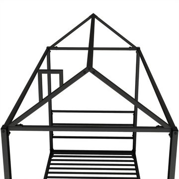 OKWISH Kinderbett Hausmodellierende Kinderbetten, Eisenbetten, Einzelbetten (Schwarz, Bett Funktionsbett Eisenbetten 90*200 cm), ohne Matratze