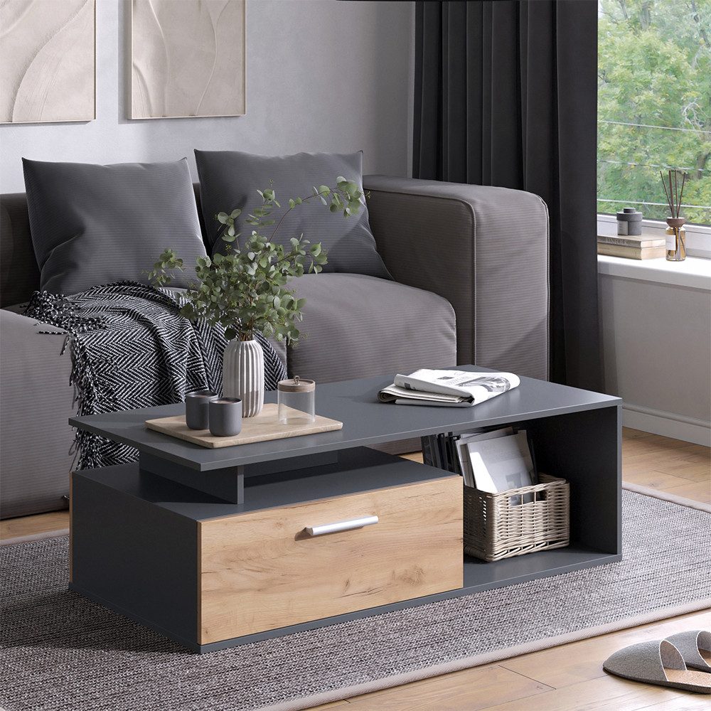 Vicco Couchtisch Roland, Anthrazit/Goldkraft Eiche, 118 x 59 cm (1-St)