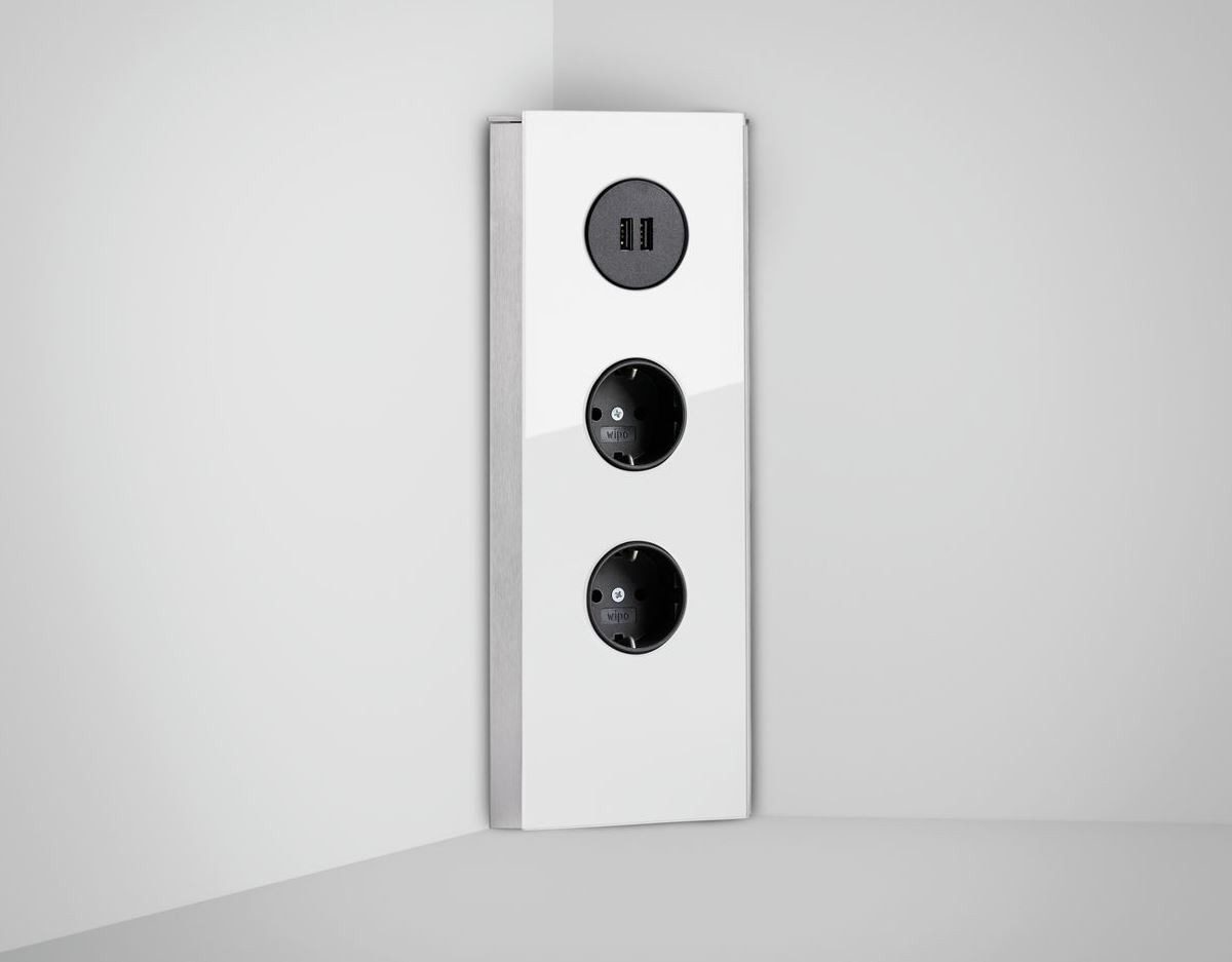 Thebo Mira Eck Glas USB A Edelstahl/Glas weiß 7053123 Mehrfachsteckdose, USB A