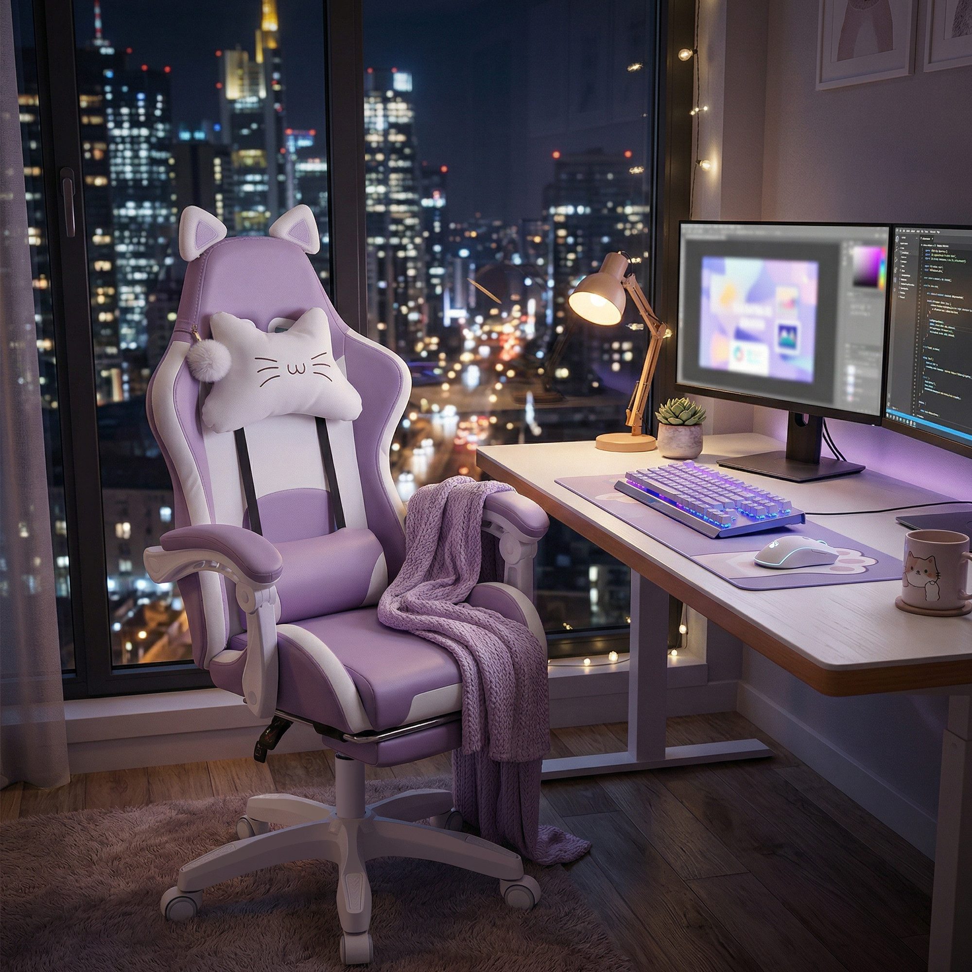 oyajia Gaming-Stuhl Bürostuhl Ergonomisch mit Kopfstütze und Katzenohren, PU-Leder (Gamer Stuhl, Racing Computerstuhl PC Stuhl mit Fußstütze Kopfstütze, 1 St), 115-125cm verstellbare Sitzhöhe, mit Lendenwirbelstütze