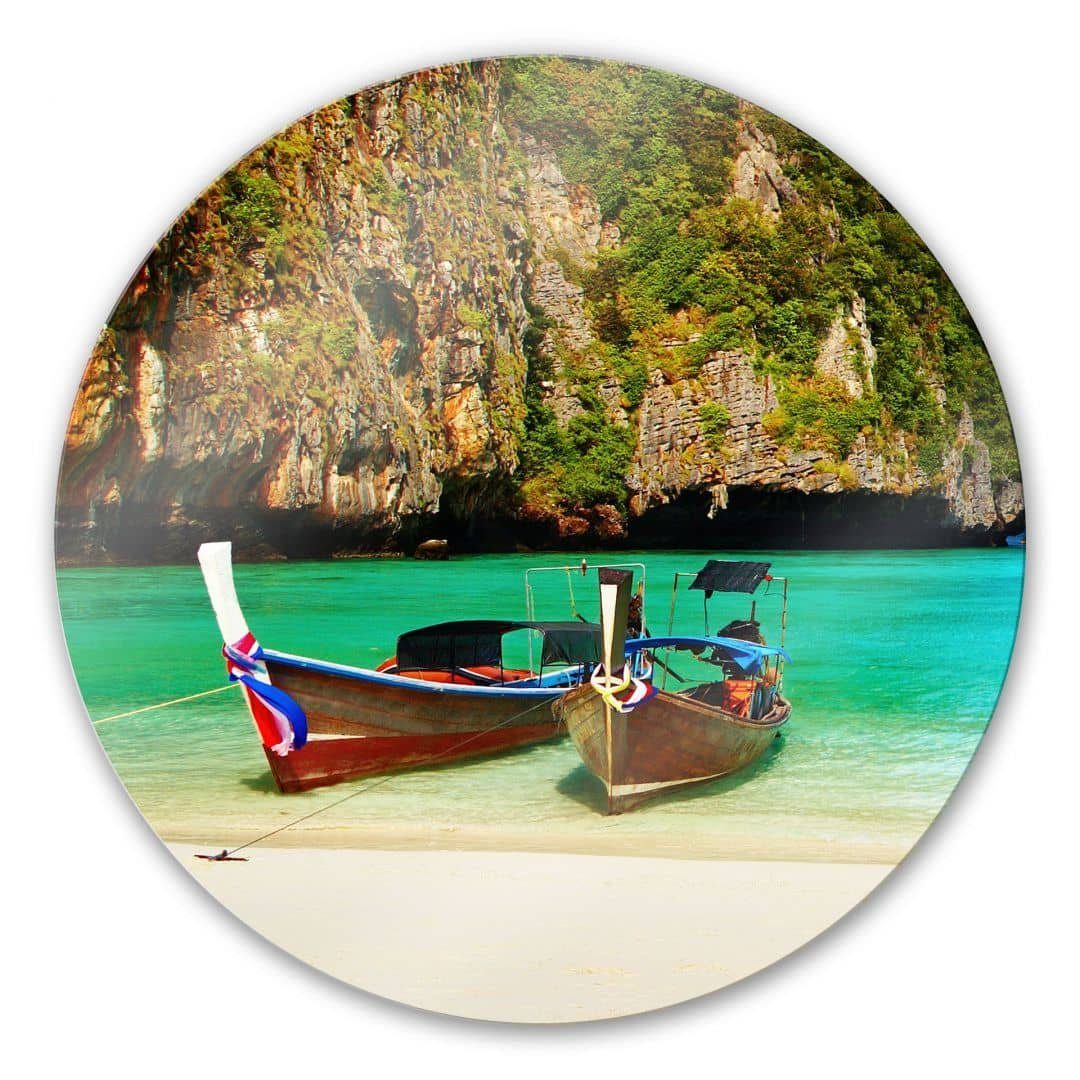 K&L Wall Art Glasbild Glas Wandbild Rund Glasbild Südsee Bucht Badezimmer Deko, Wandschutz Deko Bilder, Wohnzimmer Wanddeko aus Glas moderne Glasbilder inkl. Wandhalterung