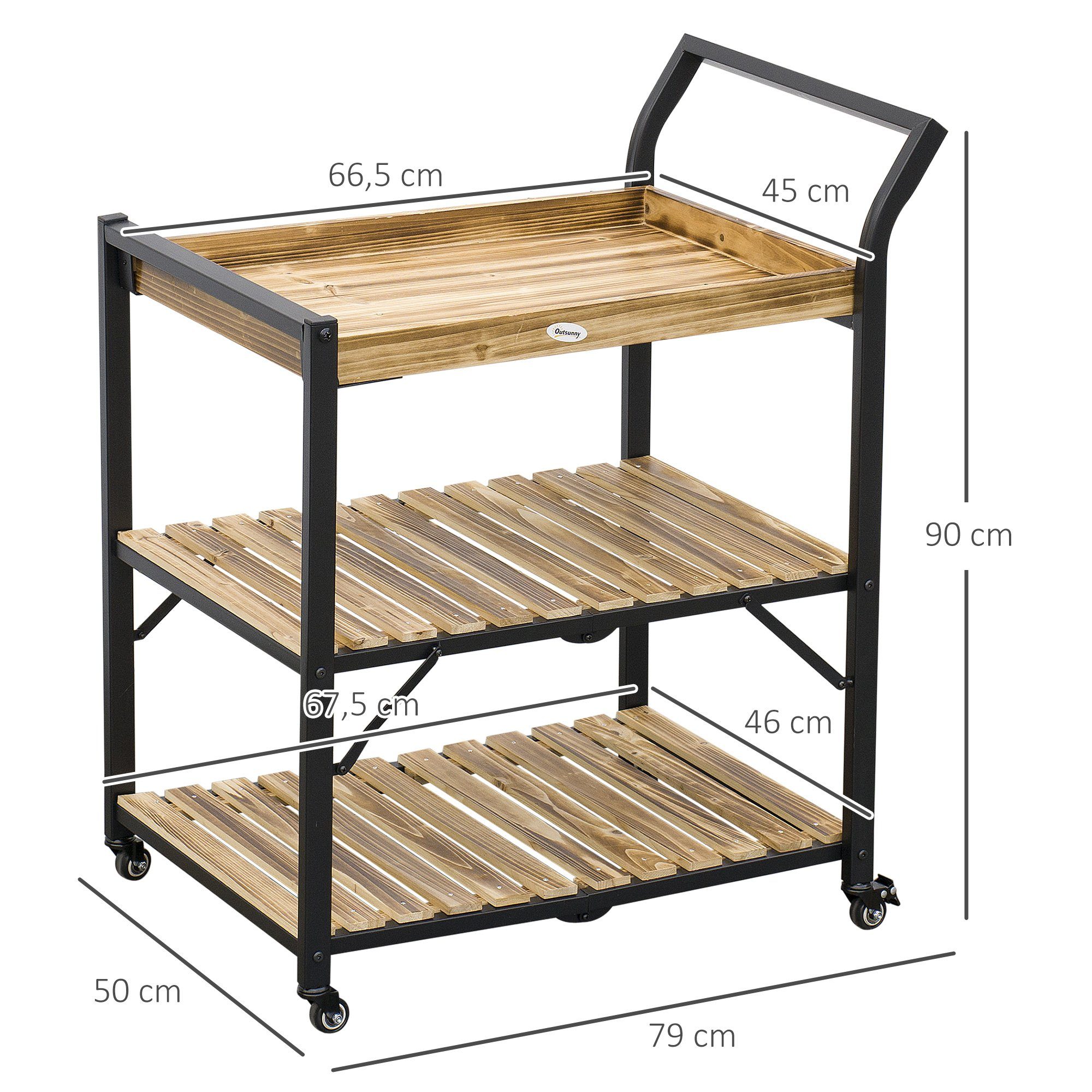 Outsunny Servierwagen Outdoor Trolley), Küchenwagen Regalen, Faltbares mit Barwagen mit Griff St., 3 Barbecue (Gartenrollwagen, 1