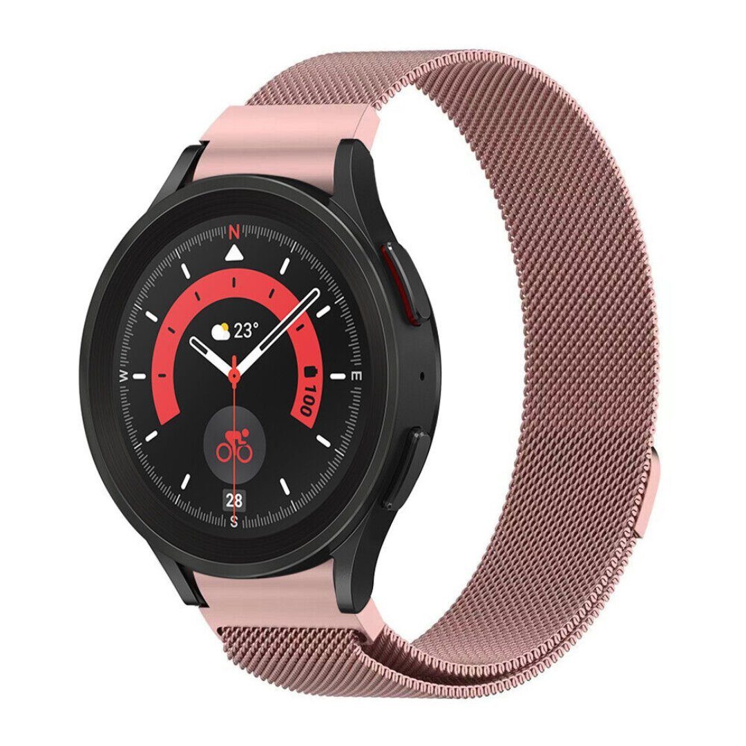 SmartUP Smartwatch-Armband Für Samsung Galaxy Watch 6 5 4 Pro Classic 40mm 44mm Edelstahl, Milanese Armband, zeitloses Design, stufenlos verstellbar Rosépink