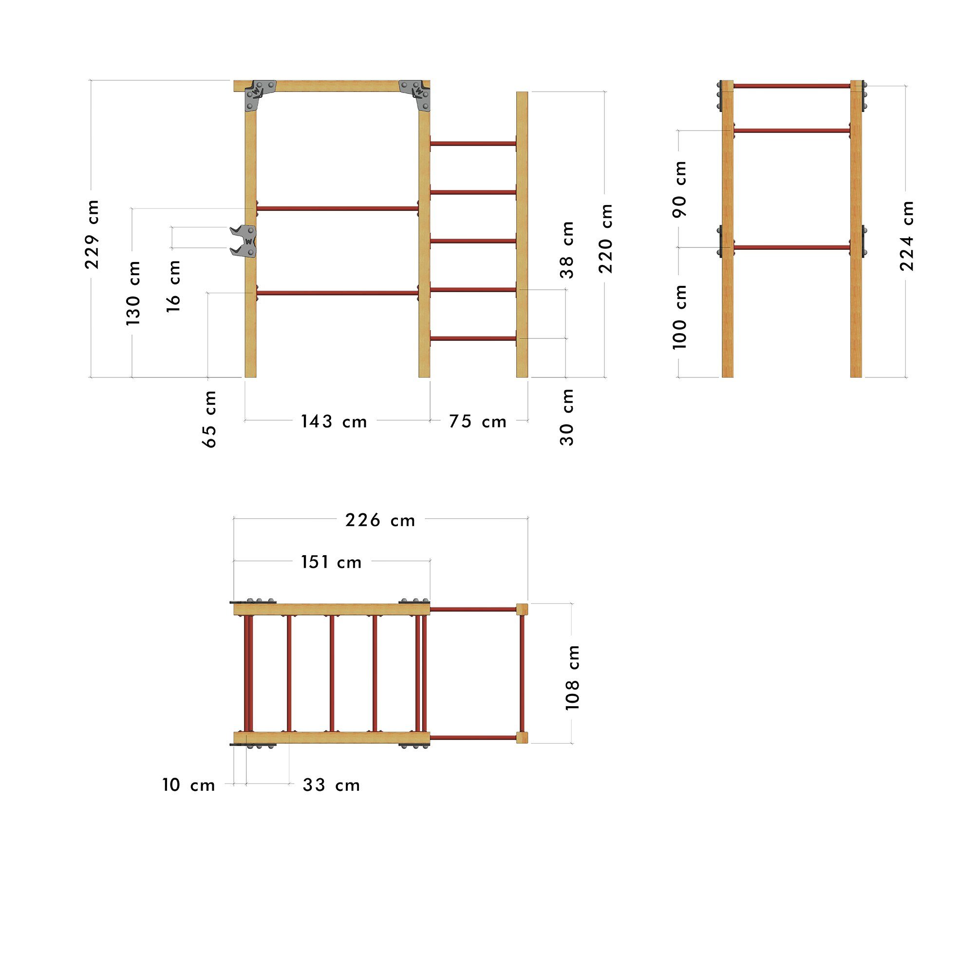 zuhause, Sportgeräte Gymtower, - auf Workout, Fitnessstation, HDPE-Teile* Jahre Krafttraining, Holz- Garantie Sprossenwand und für 5 Hantelstangenablage, Wickey Base 605 inkl. FIT (Kraftstation, Fitnessturm), Outdoor-Fitnessgerät