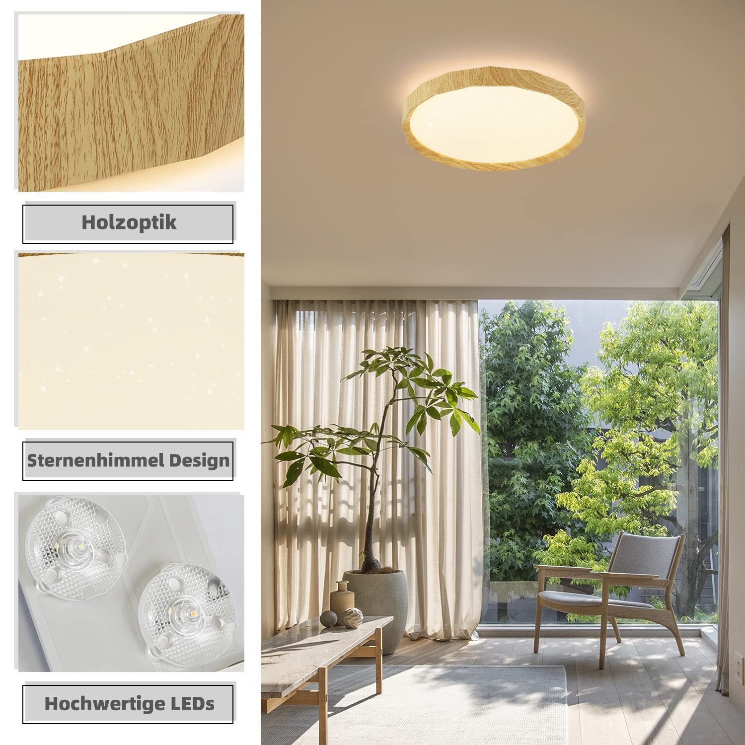 Dimmbar Deckenleuchte Ø40cm LED Nettlife mit Fernbedienung Helle Sternenhimmel