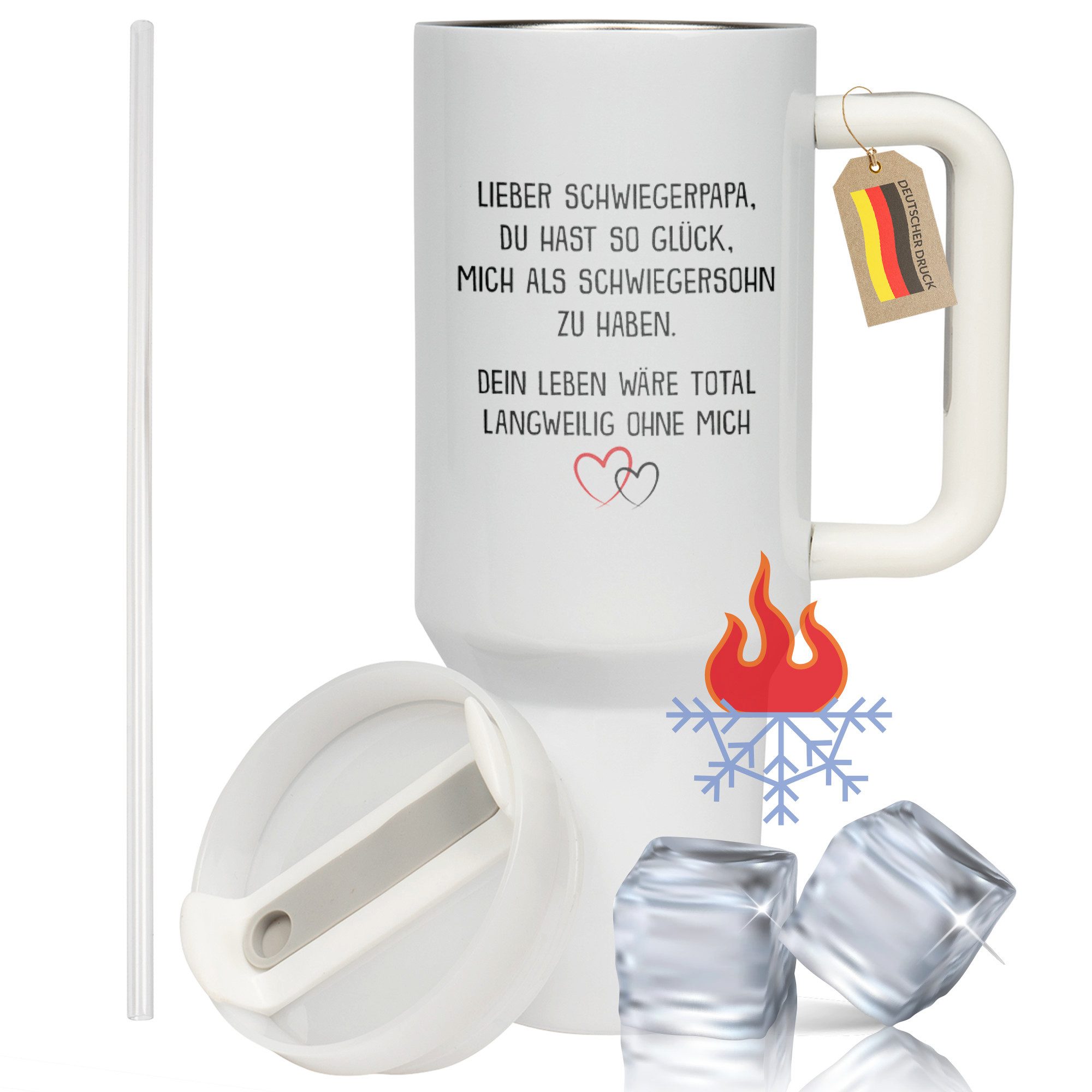 22Feels Thermobecher XXL Thermobecher Geschenk Schwiegerpapa Geburtstag Vatertag Spruch, Edelstahl (Thermoisoliert), IN DEUTSCHLAND BEDRUCKT - Beidseitig Bedruckter To-Go Tumbler