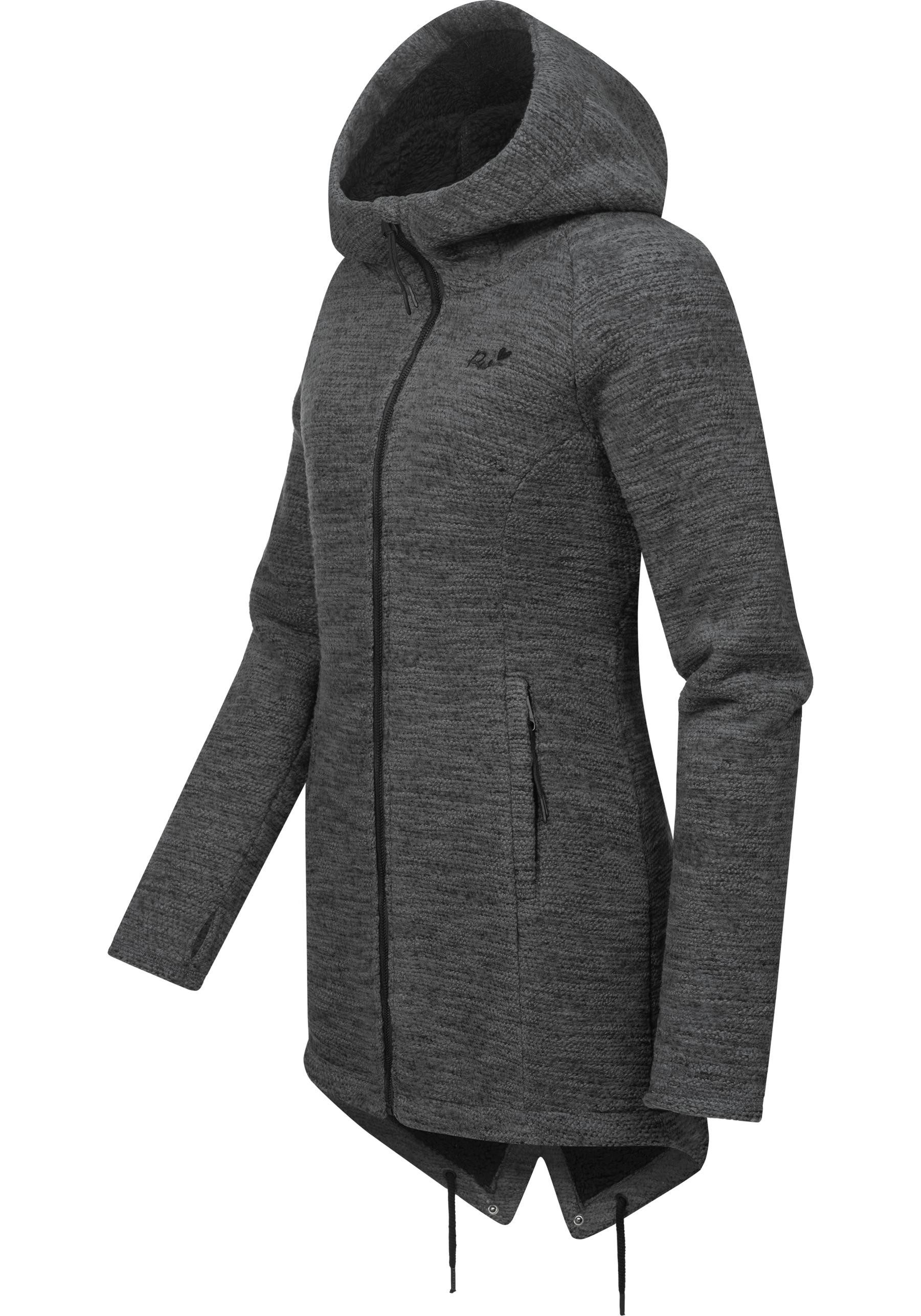 Ragwear Kapuzenstrickjacke Wingi Melange Sportliche Kapuzenjacke mit Teddy-Kunstfell