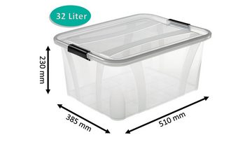 Logiplast Aufbewahrungsbox Set Aufbewahrungsboxen 21 Ltr. + 32 Ltr. + 55 Ltr. - 1 Stück (Spar-Set, 3 Stück), lebensmittelunbedenklich, leicht zu reinigen, transparent