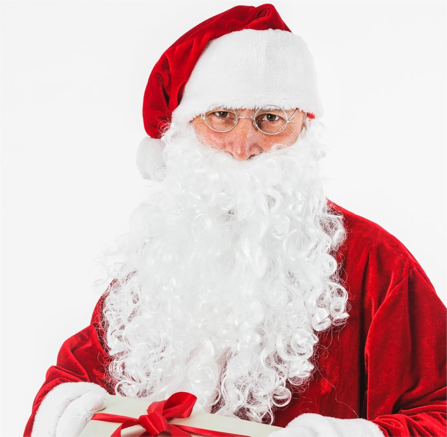 happymas Kostüm-Perücke Weißer Nikolausbart mit Perücke, 2-teiliges Weihnachtsmann-Set