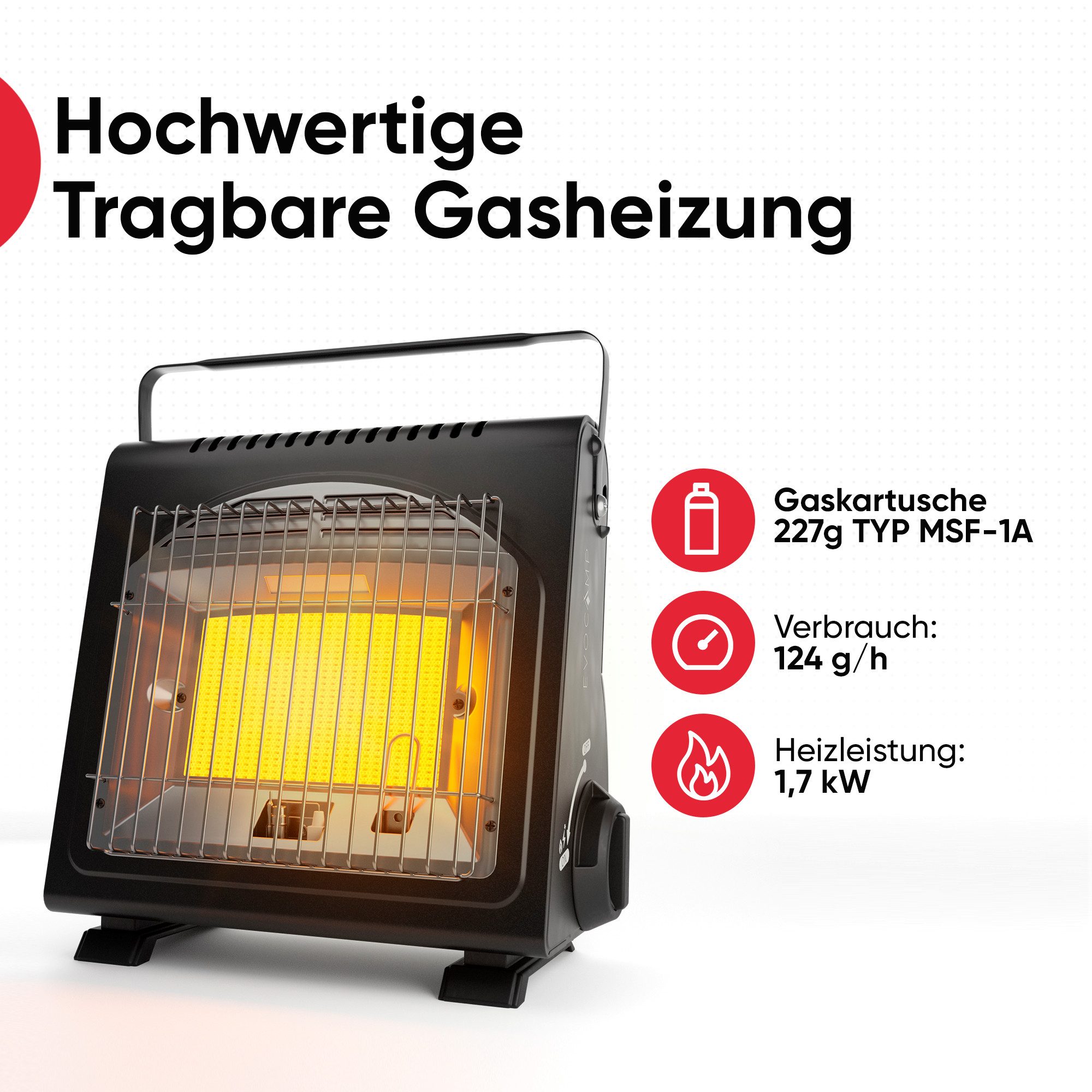 EVOCAMP Heizgerät mit Piezozündung tragbar, 1,7 kW, für Camping ohne Strom, günstig online kaufen