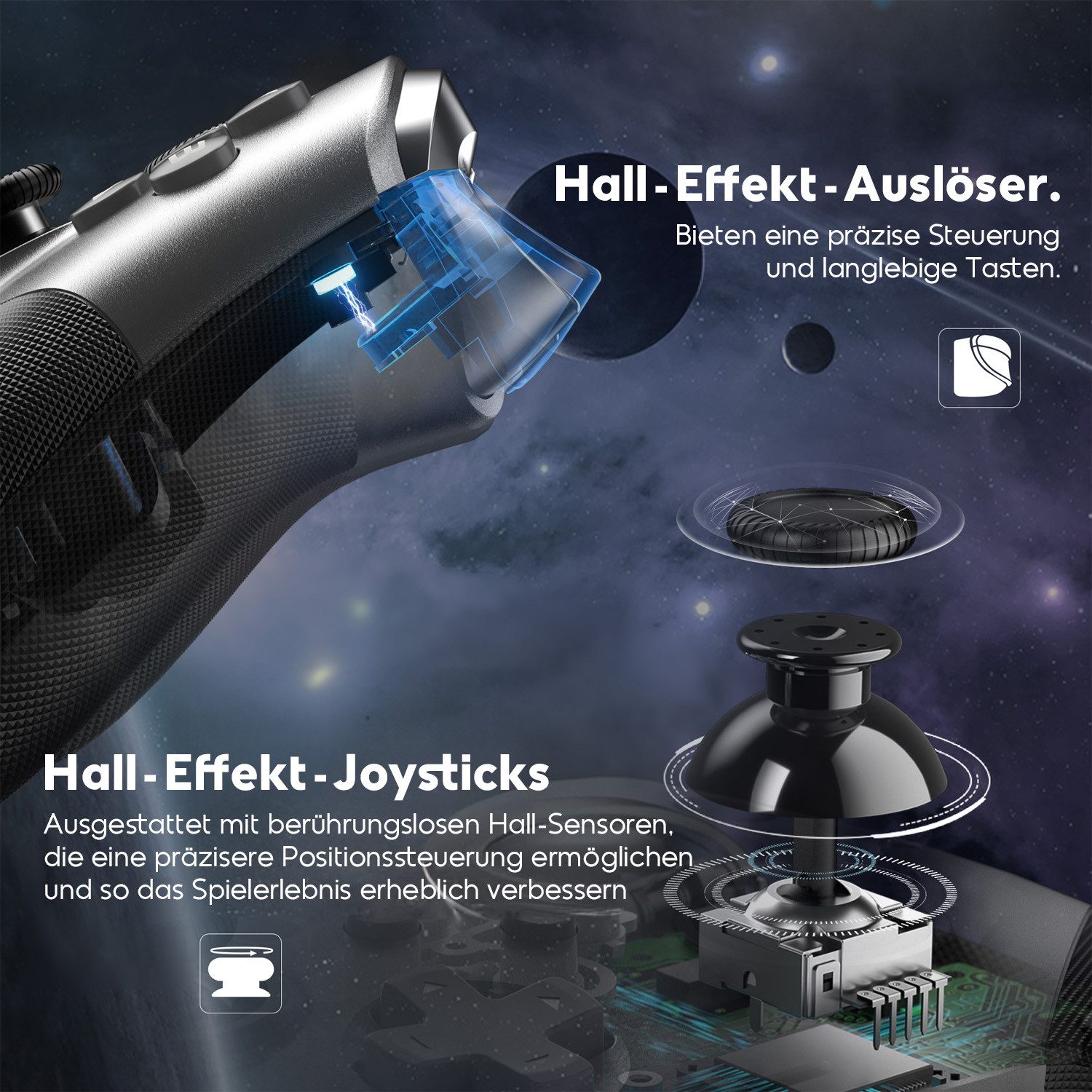 ANYSUN Gaming-Controller Wireless Gamepad mit Hall Triggers und Joysticks PC-Controller (Bluetooth Wireless Controller mit mechanischen Tasten, für Computer, Laptop, PS3, Android TV, Nintendo Switch und Tesla)