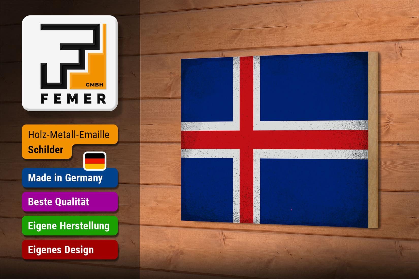 Femer GmbH Holzbild Flagge Island 18x12 cm Flag of Iceland Vintage, Flaggen (1 St), Glatte Holzfaserplatte (MDF), vorn beschichtet