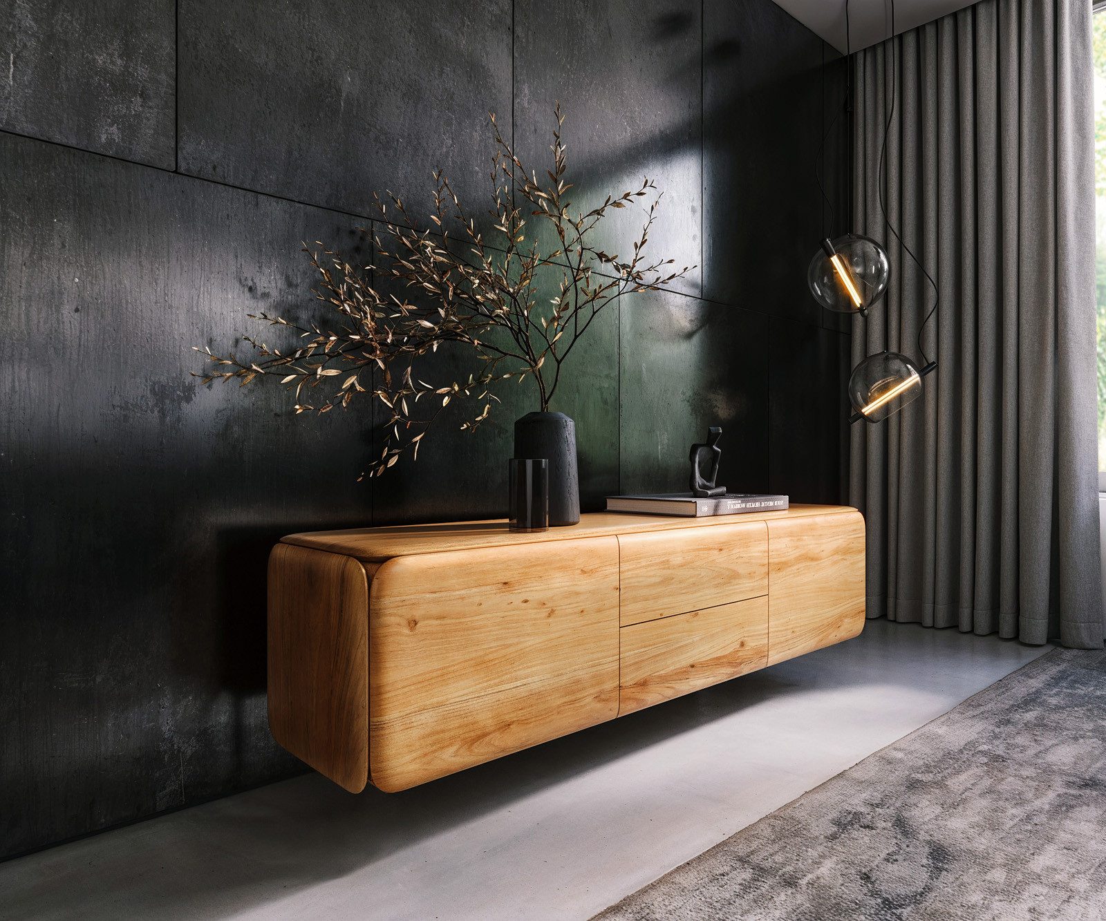 DELIFE Lowboard Shavani, Akazie Natur 175 cm 2 Türen 2 Schubladen schwebend günstig online kaufen