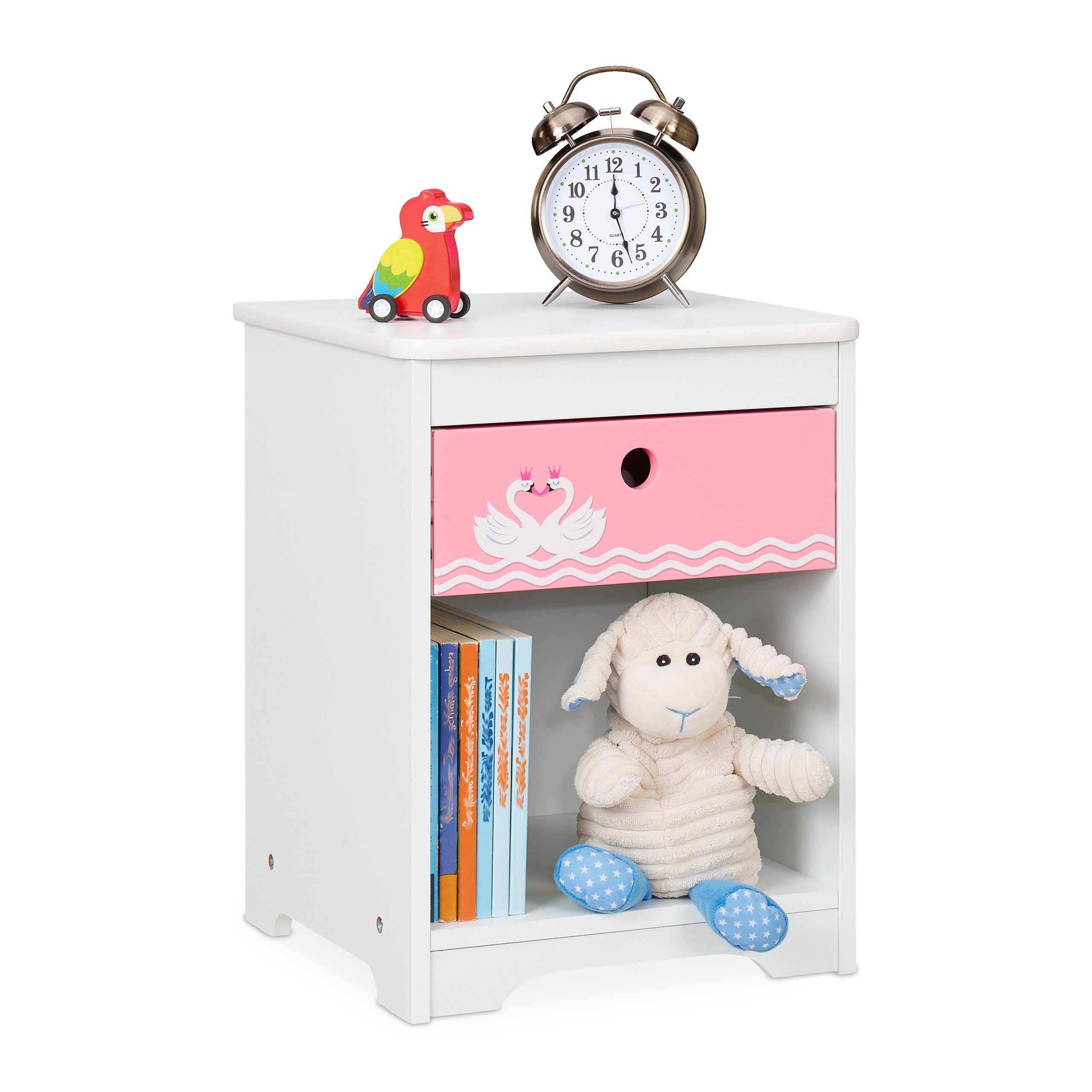 relaxdays Nachtkommode Kinder Nachttisch Schwan (1 St)