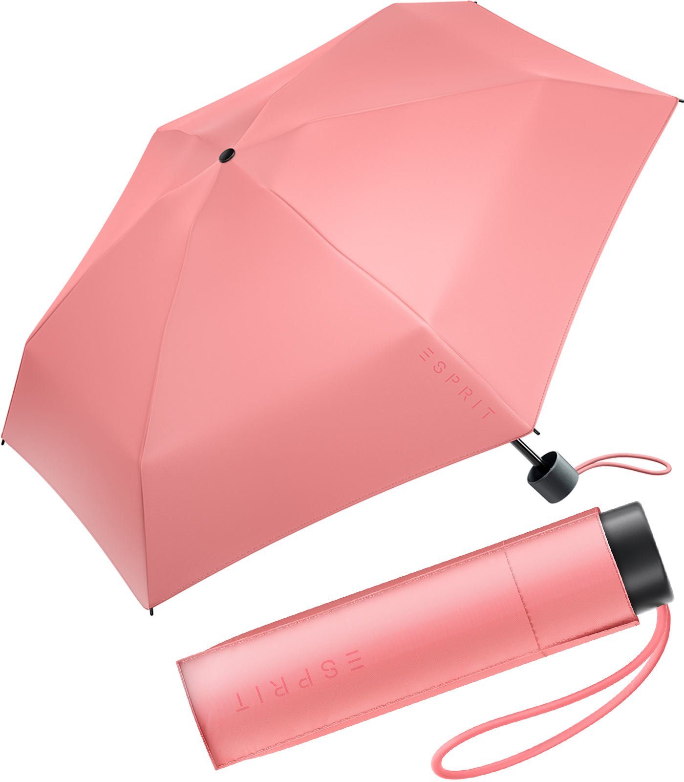 Esprit Taschenregenschirm Damen Super Mini Regenschirm Petito FJ 2022, winzig klein, in den neuen Trendfarben koralle