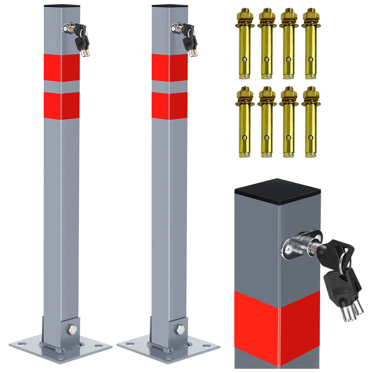 Clanmacy Absperrpfosten 65cm Parkplatzsperre Bügel Pfosten Kette Poller Klappbar (2-tlg)