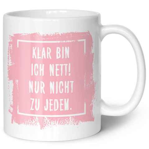 GRAVURZEILE Tasse mit Spruch - "Klar bin ich nett" - Lustiges Geschenk -, Keramik