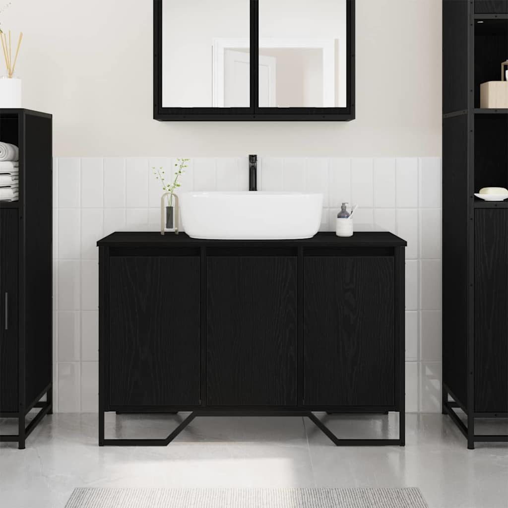 vidaXL Badezimmerspiegelschrank Waschbeckenschrank Schwarz Eichen-Optik 91 x 35 x 60 cm (1-St)