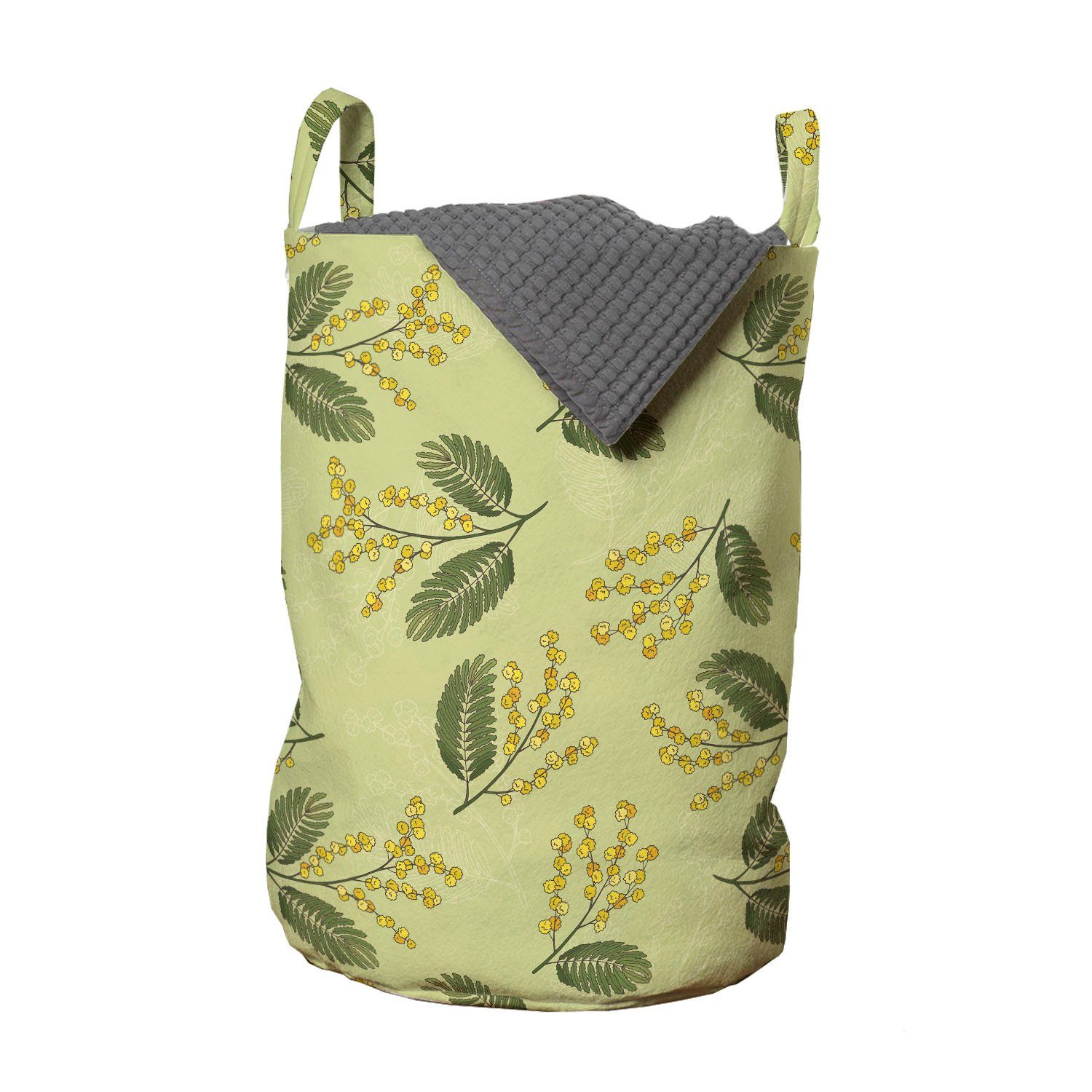 Abakuhaus Wäschesäckchen Wäschekorb mit Griffen Kordelzugverschluss für Waschsalons, Floral Gelb Exotische Tiny Flora Kunst