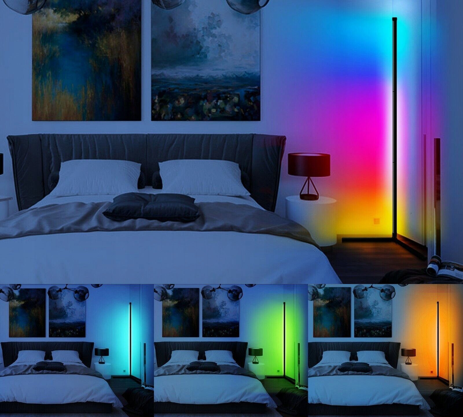 RGB, Stehleuchte Stehlampe Stufenlos LED Corner Dimmbar Ecklampe Snyc, LED Farbwechsel Lichtsaeule Schlafzimmer Leuchte, LED Ecklampe Dimmbar Stehlampe Stehleuchte Wohnzimmer für Musik AKKEE Dimmbar Lamp