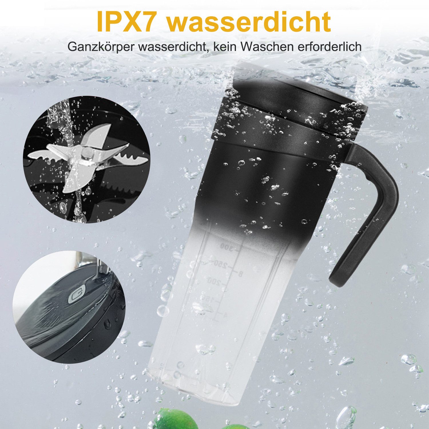 AIMAX Standmixer Tragbarer Standmixer für Smoothies und Shakes 470ml Shaker Elektrisch, 150 W, USB Wiederaufladbarer 4000mAh Mini-Mixer mit 6 Klingen für Saft