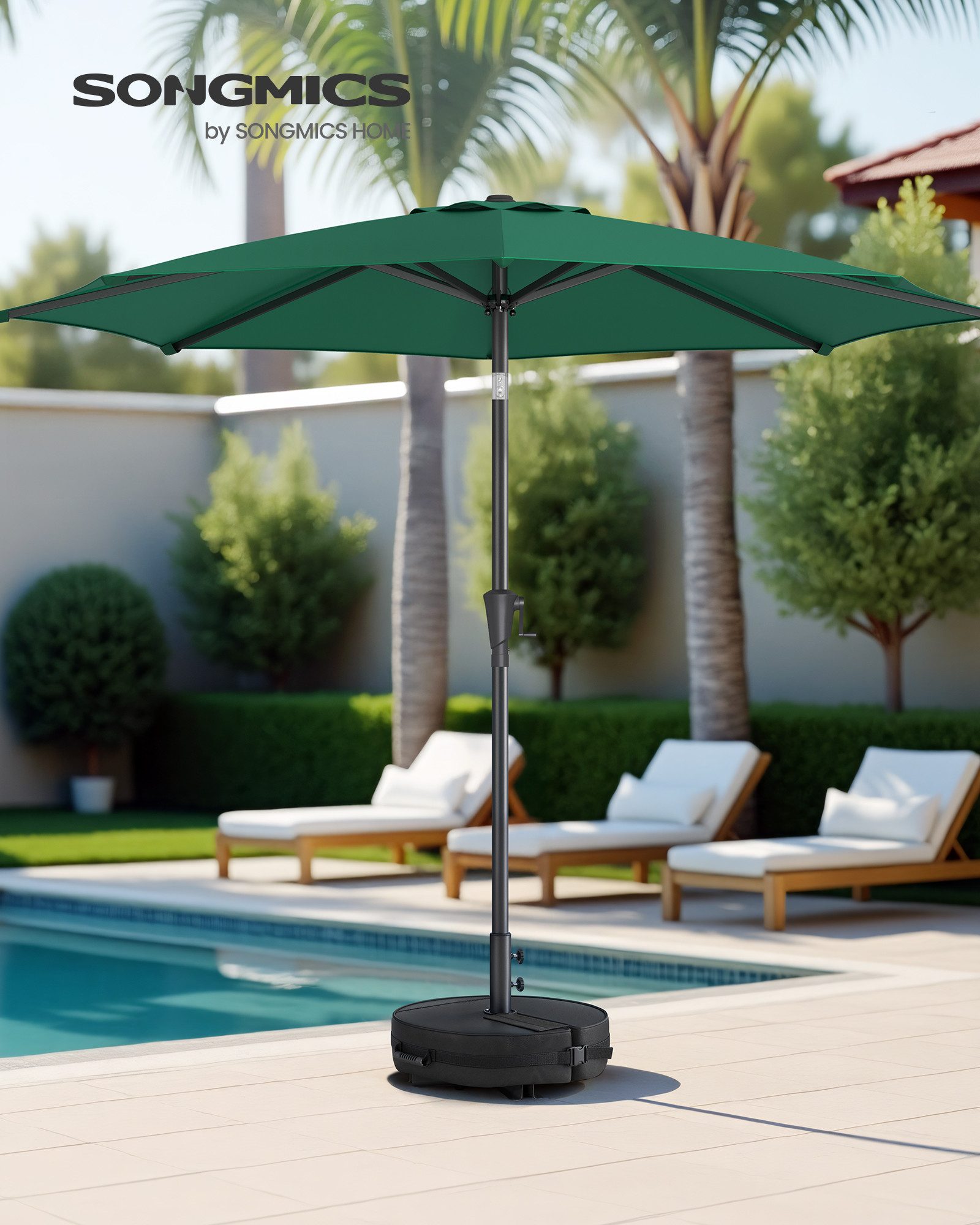 SONGMICS Sonnenschirm mit Sonnenschirmständer, Strandschirm UPF 50+, für Terrasse, 300 cm, Schirmständer mit Sand befüllbar, für Balkon, Pool