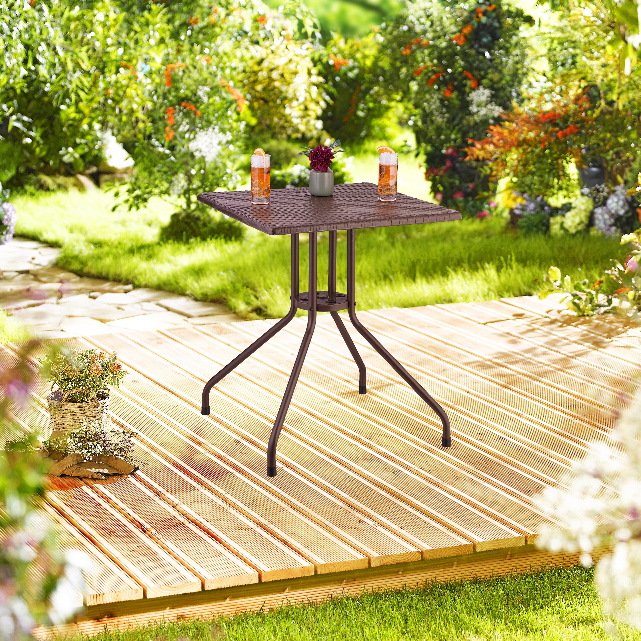 relaxdays Gartentisch in brauner Rattan Optik günstig online kaufen