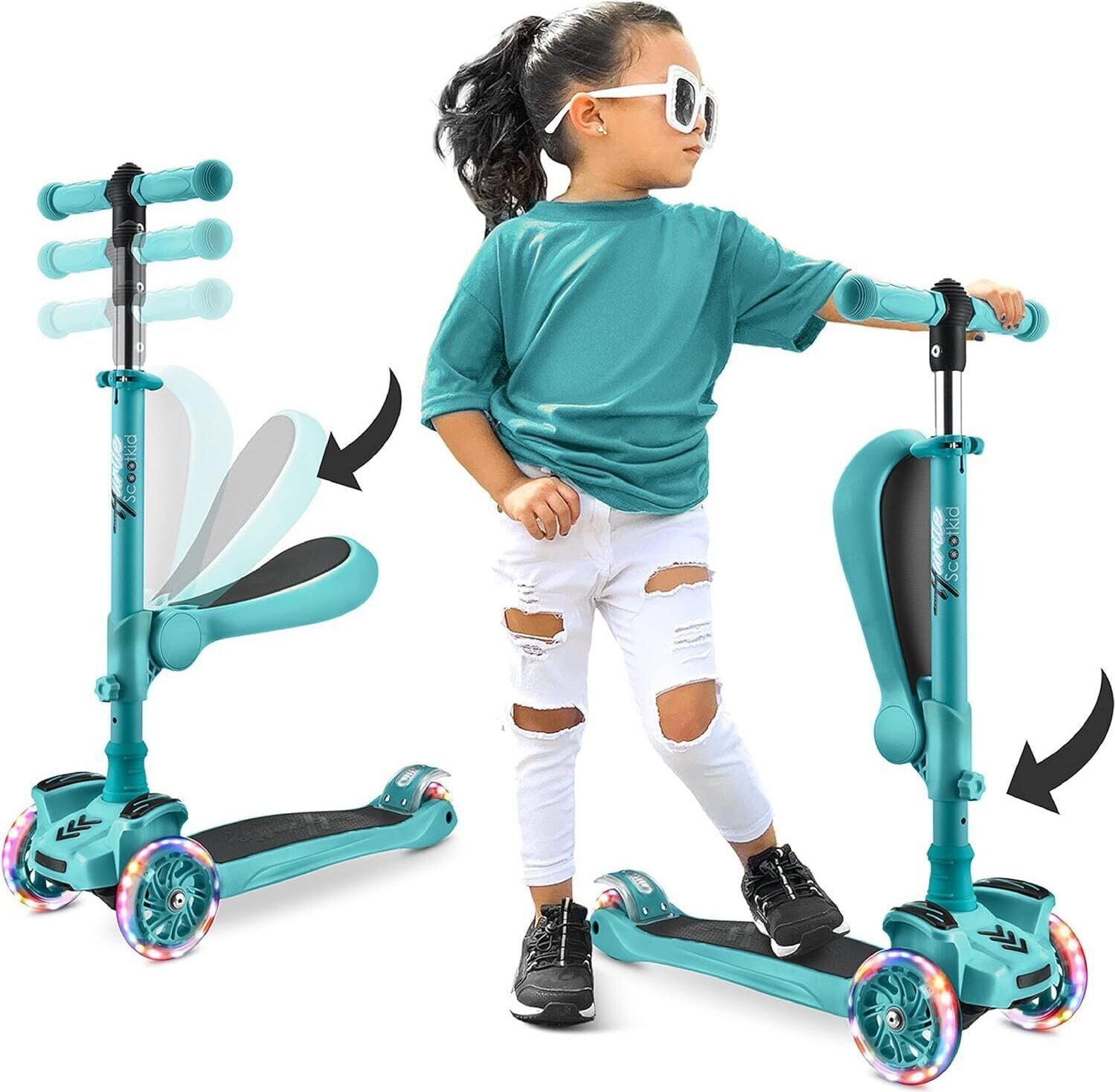 Dreiradscooter Kinder Roller, Scooter Kinder, Kinderroller ab 1-14 Jahre, Cityroller