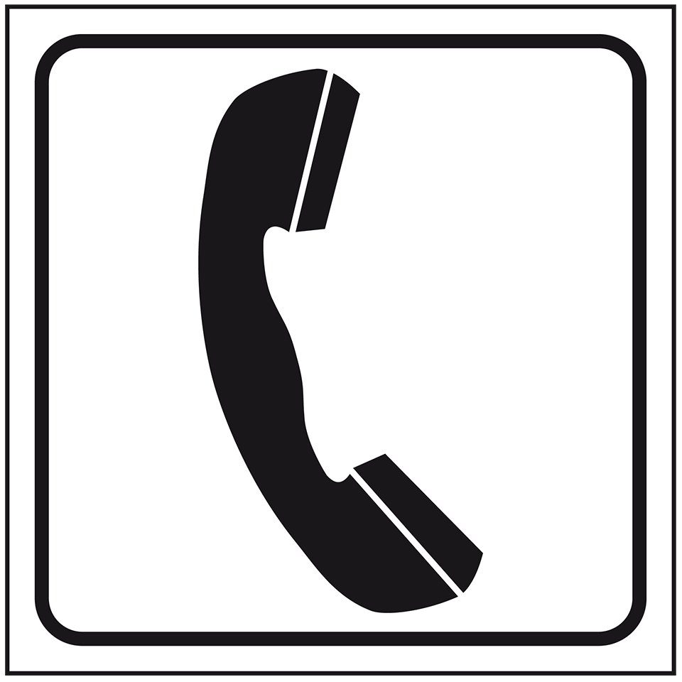 Hinweisschild Standard Piktogramm Telefon, weiß/schwarz, Folie,selbstkl., 150x150mm