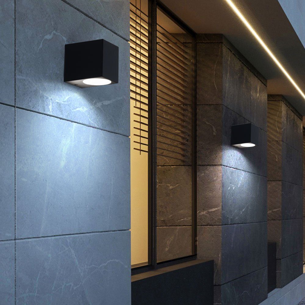etc-shop Außen-Wandleuchte, Leuchtmittel inklusive, Warmweiß, 2er Set LED Außen Wand Leuchten Fassaden Down Strahler ALU