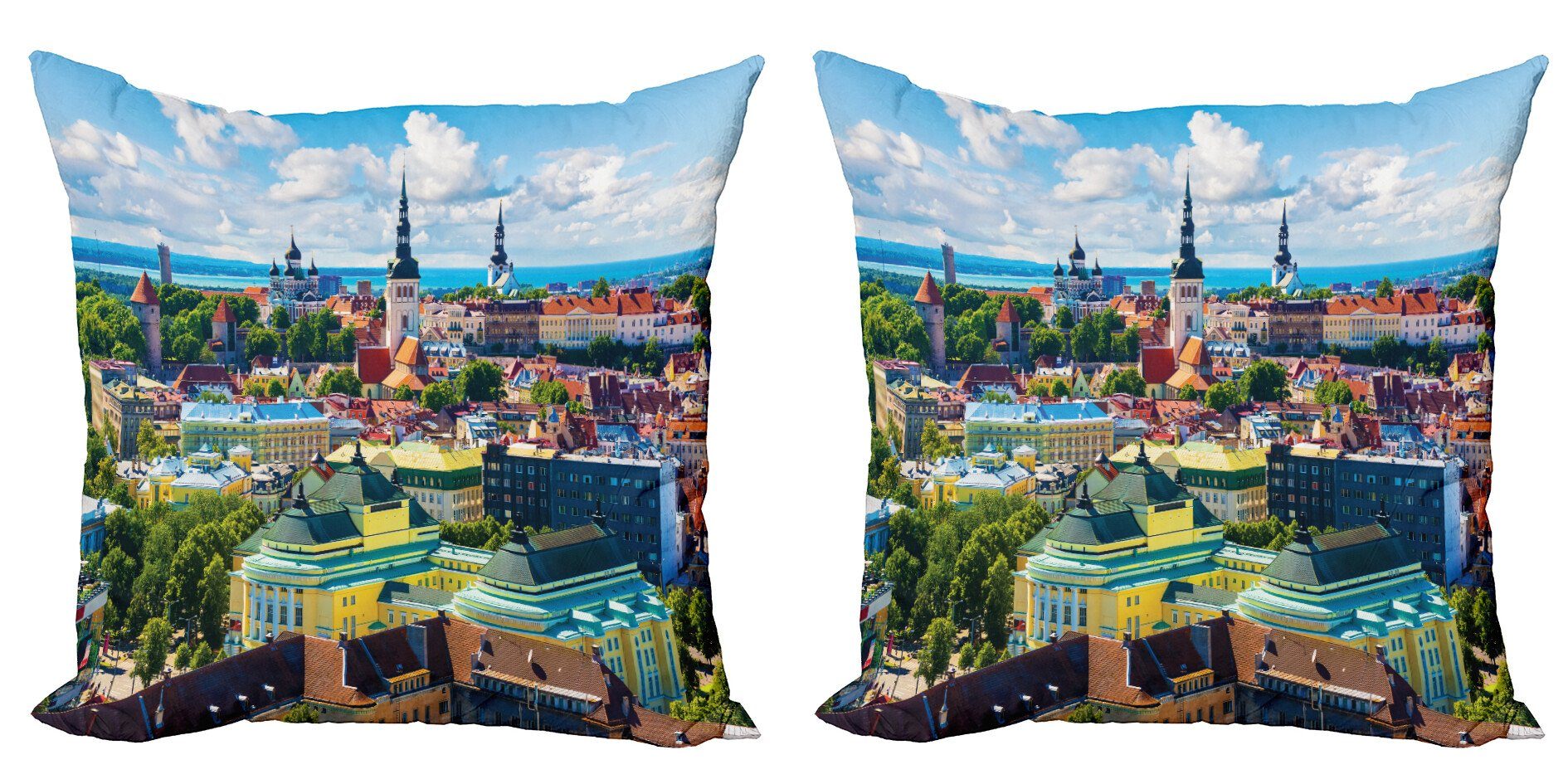 Kissenbezüge Modern Accent Doppelseitiger Digitaldruck, Abakuhaus (2 Stück), europäisch Stadt Tallinn Estland