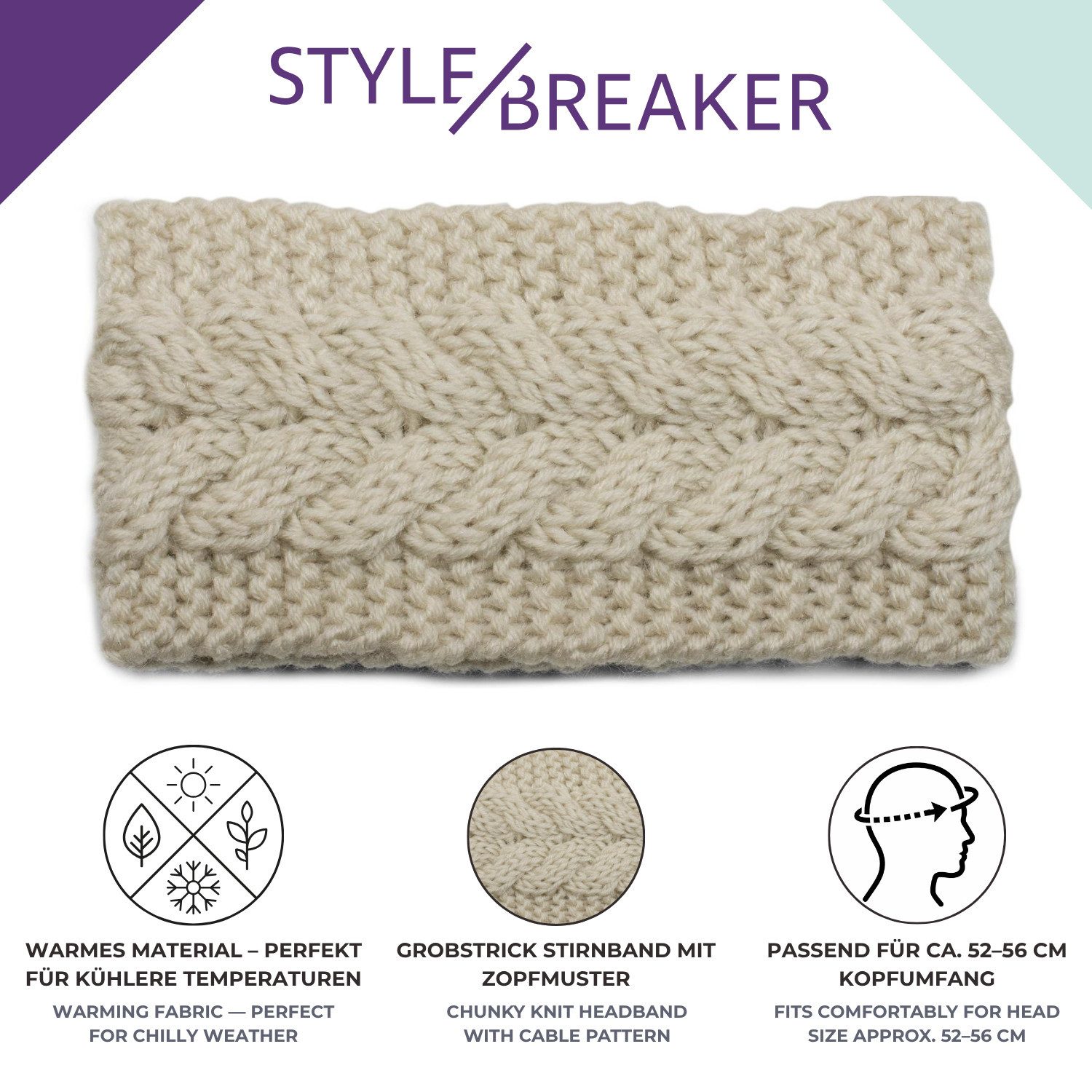 styleBREAKER Stirnband Grobstrick Stirnband mit Zopfmuster (1-St)