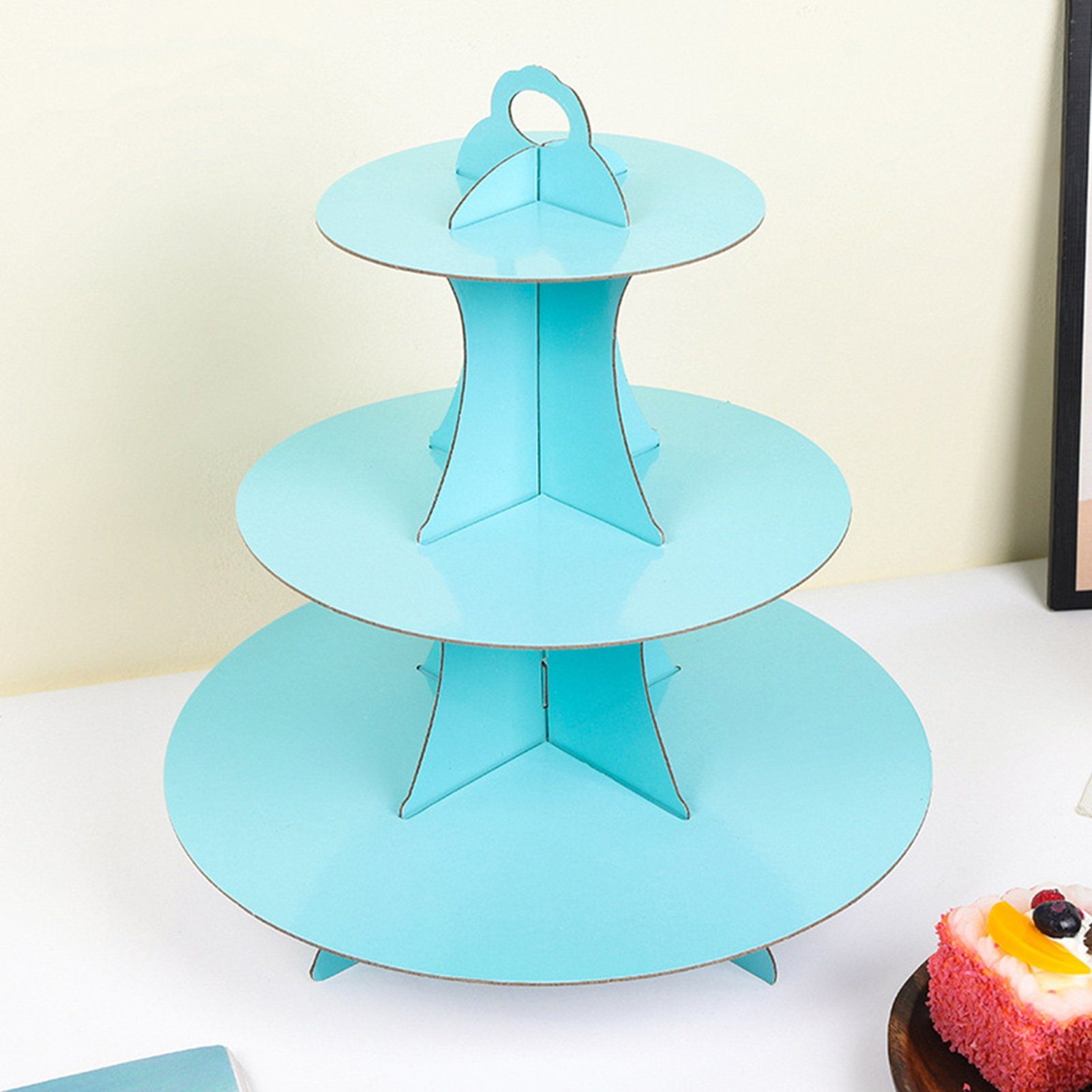 Rutaqian Kuchenteller Tortenständer (1 Kuchenstand, drei St), Dessertteller Etagen mit Geburtstagsfeier Blau Haushaltsprodukte Cupcake-Tablett