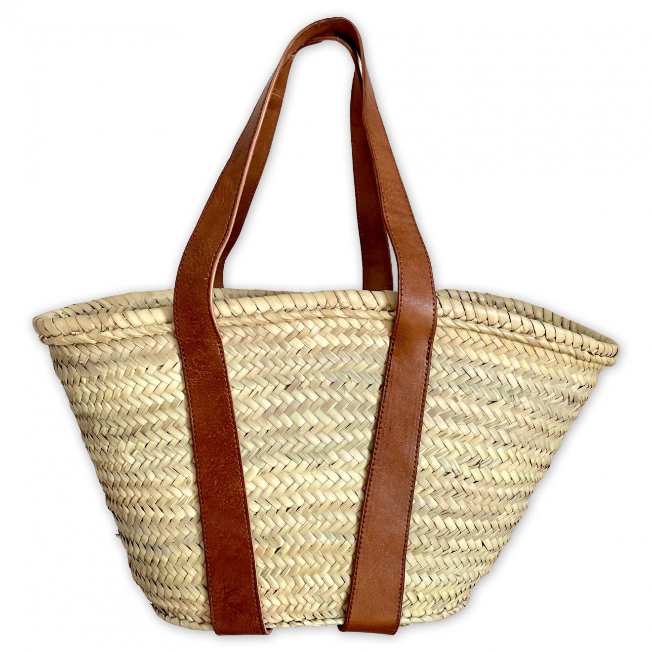 l-artisan Korbtasche, Marokkanische Tragetasche, Einkaufstasche, Strandtasche, Handgefertigt PALMBLATT-TASCHE mit Ledergriffen IBIZA-1C