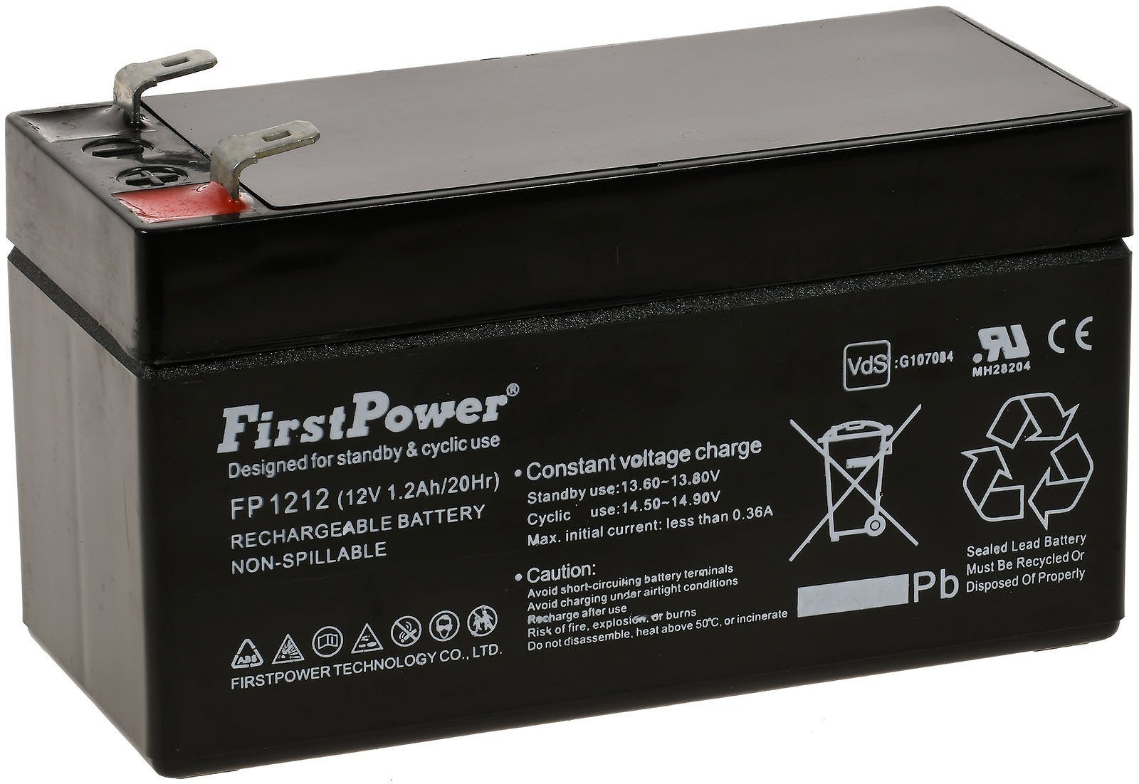 FirstPower FirstPower Bleiakku FP1212 1,2Ah 1200 mAh (12 12V VdS V) für Panasonic Bleiakkus LC-R121R3PG