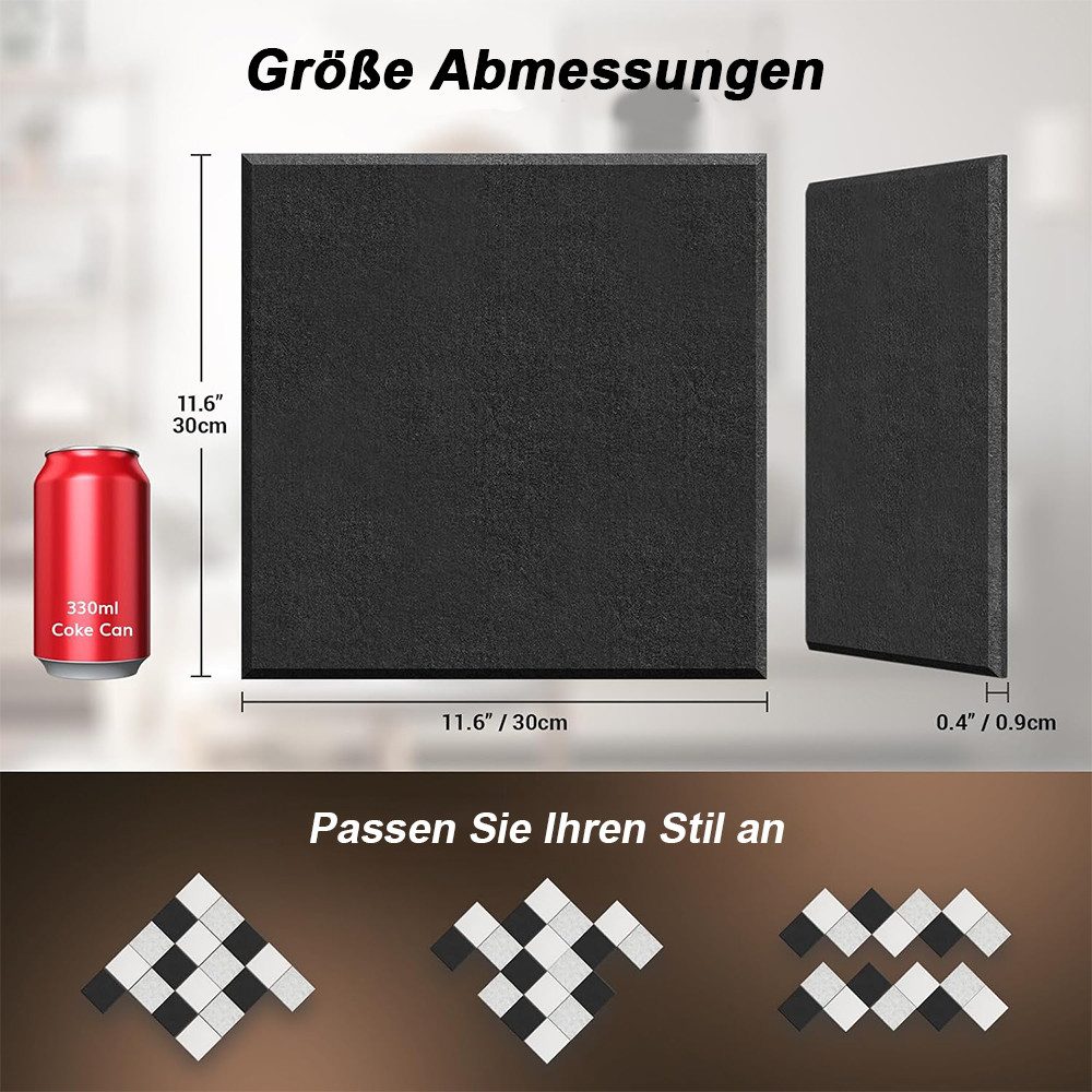 TUWENA Akustikplatte 12 Stück Akustikplatten Selbstklebend,Schallschutz Wand,Schallabsorber, Hoher Dichte Schallschutzplatten für Tonstudio, Wohnzimmer, 30x30cm