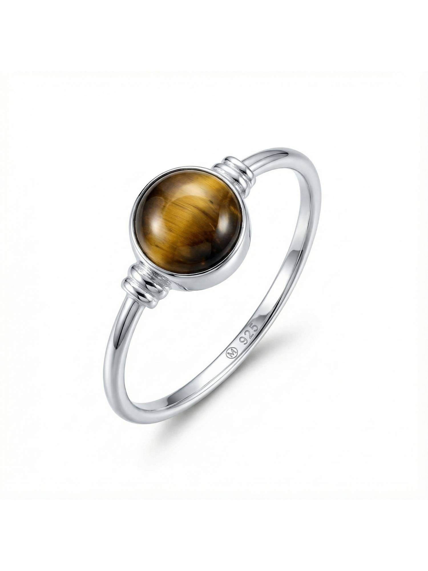 mantraroma Silberring TOLU aus 925 Silber mit Tigerauge (Ring mit Schmuckbeutel), Damenring aus 925er Silber